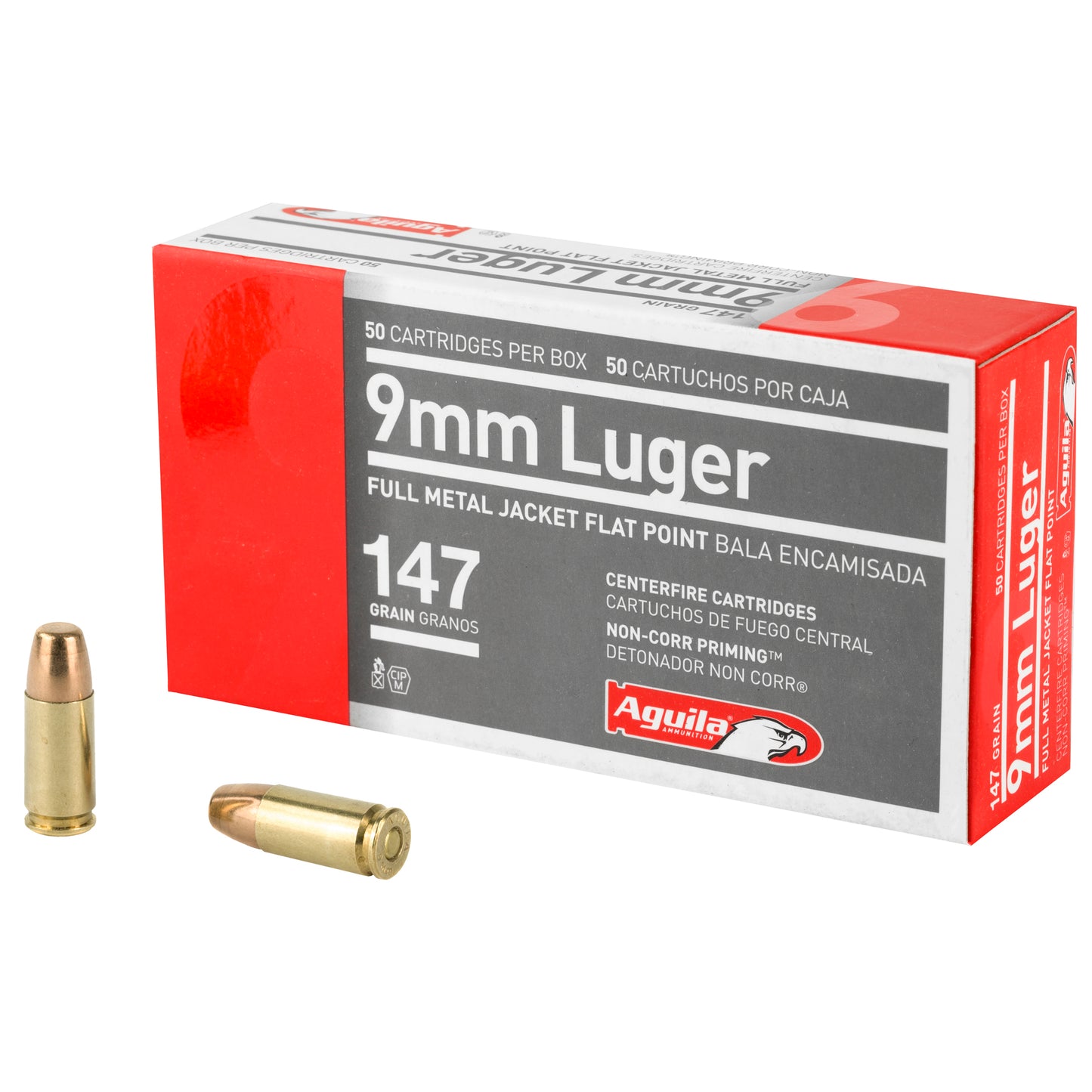 Aguila Ammunition 9mm 147 Grain FMJ Flat Nose Pistol Rounds (50/Box, 1000/Case)