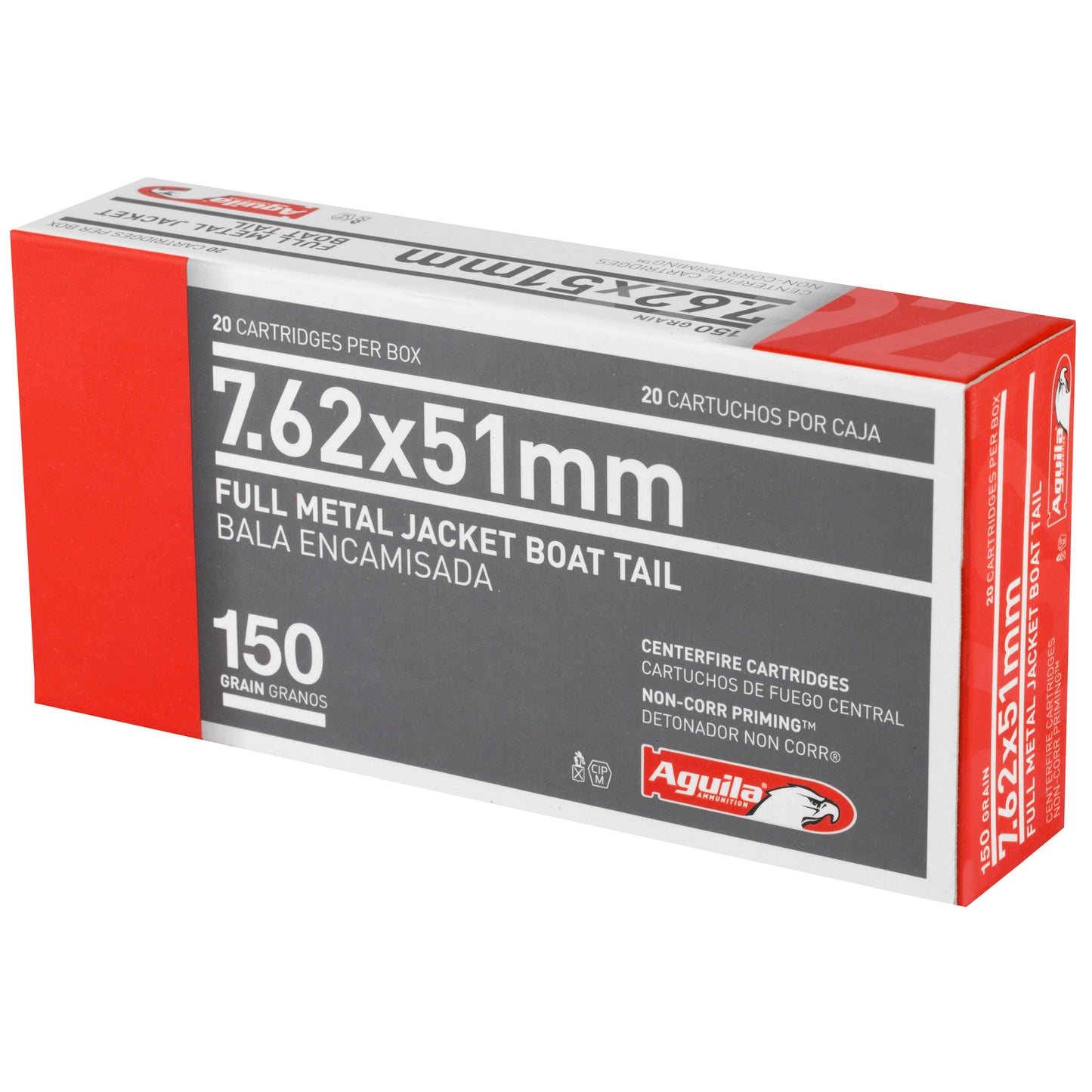 Aguila Ammunition 762 NATO 150 Grain Full Metal Jacket Boat Tail Rifle Rounds * Precision Long-Range Shooting