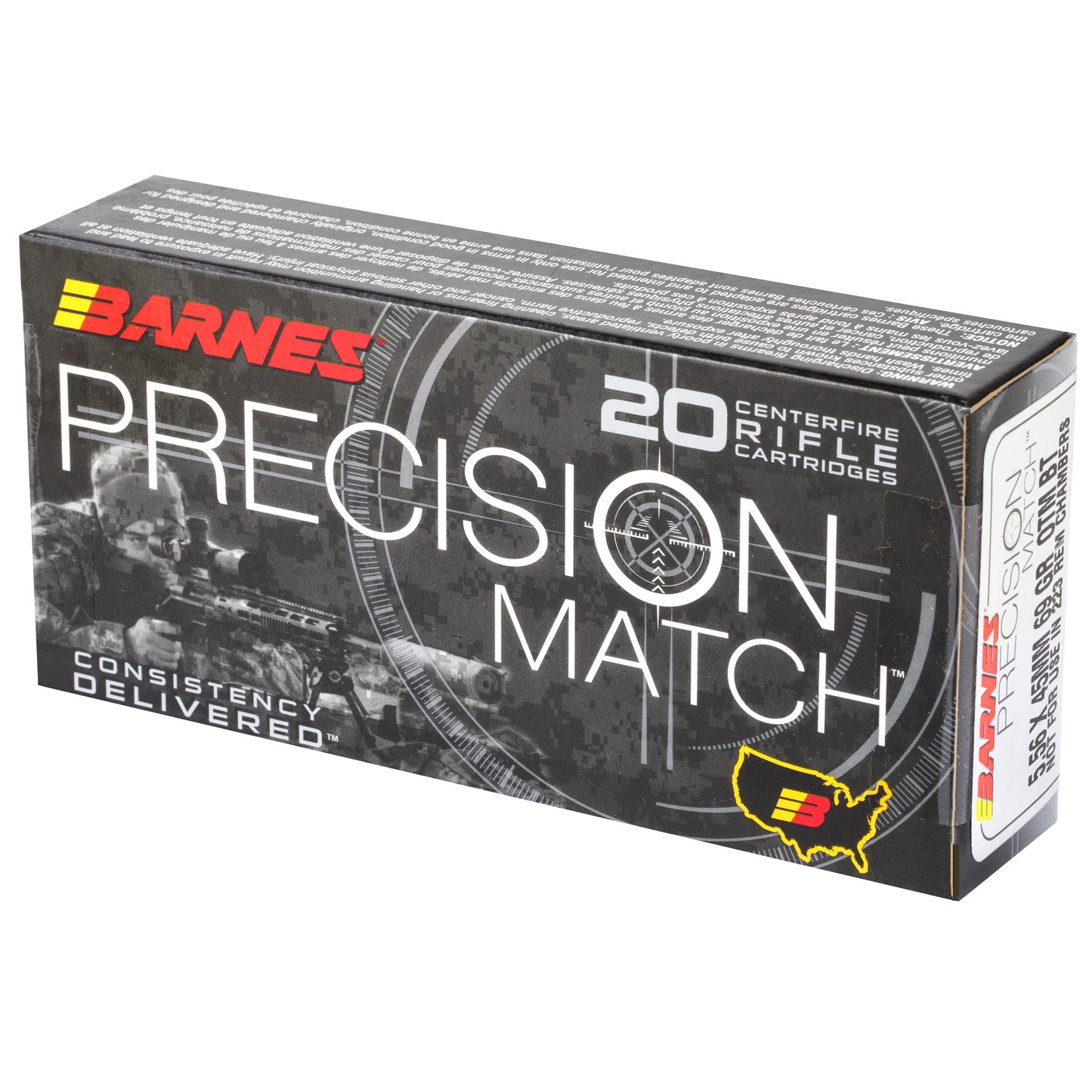 Barnes Precision Match 5.56 NATO 69 Grain Open Tip Match Ammunition - 20 Rounds
