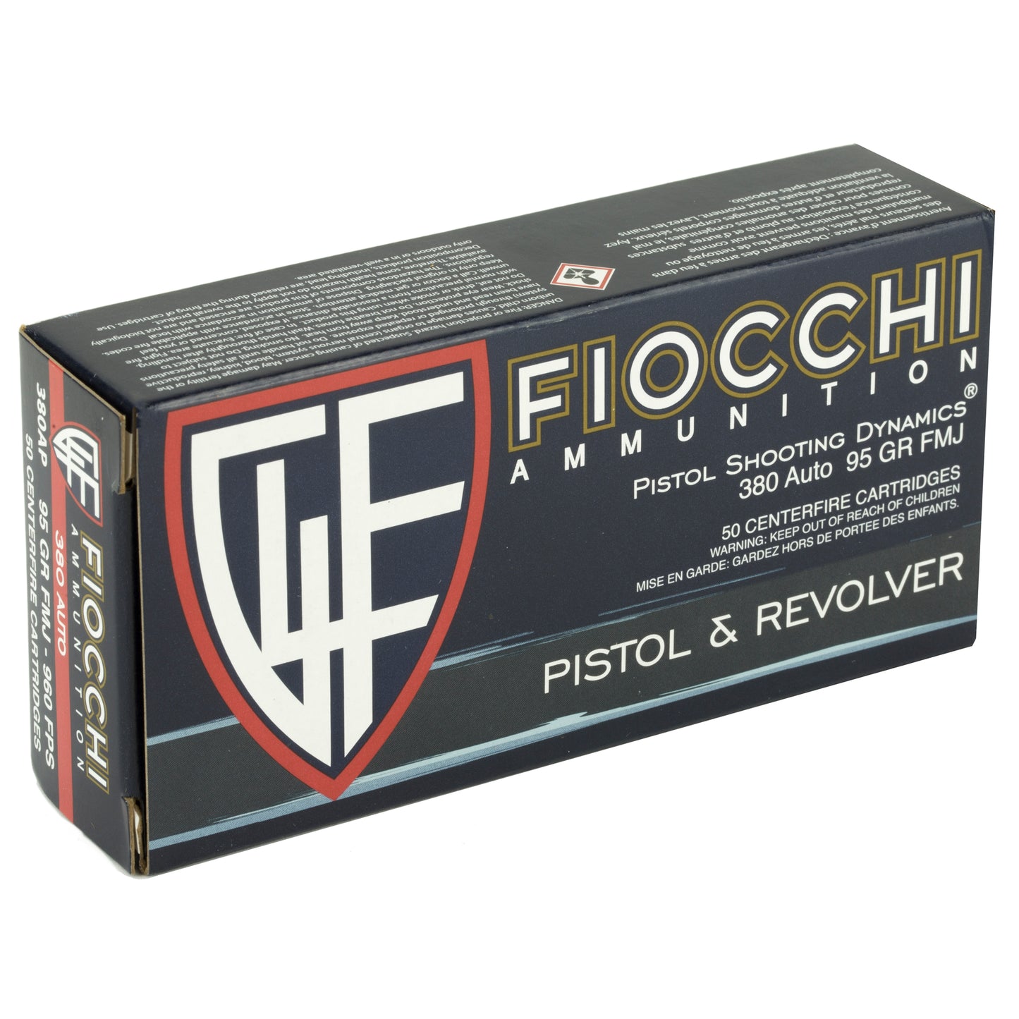 Fiocchi Ammunition 380 Auto 95 Grain FMJ Centerfire Pistol Ammunition, 50-Round Box