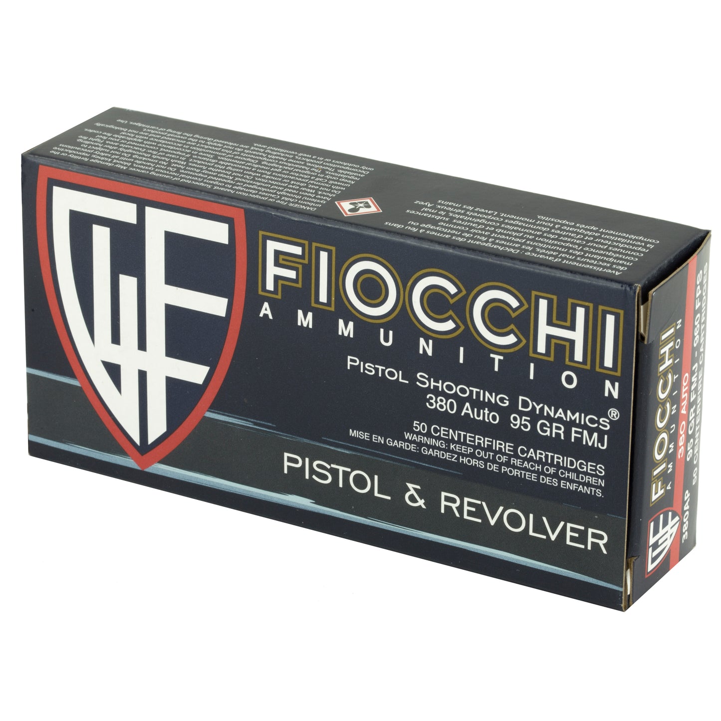 Fiocchi Ammunition 380 Auto 95 Grain FMJ Centerfire Pistol Ammunition, 50-Round Box