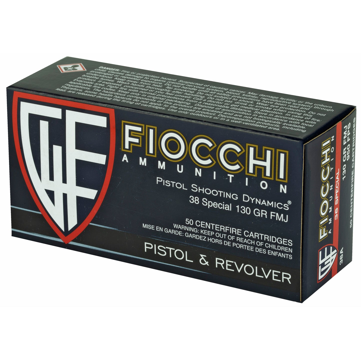 Fiocchi Ammunition 38 Special 130-Grain Full Metal Jacket Pistol Ammo, 50 Rounds per Box