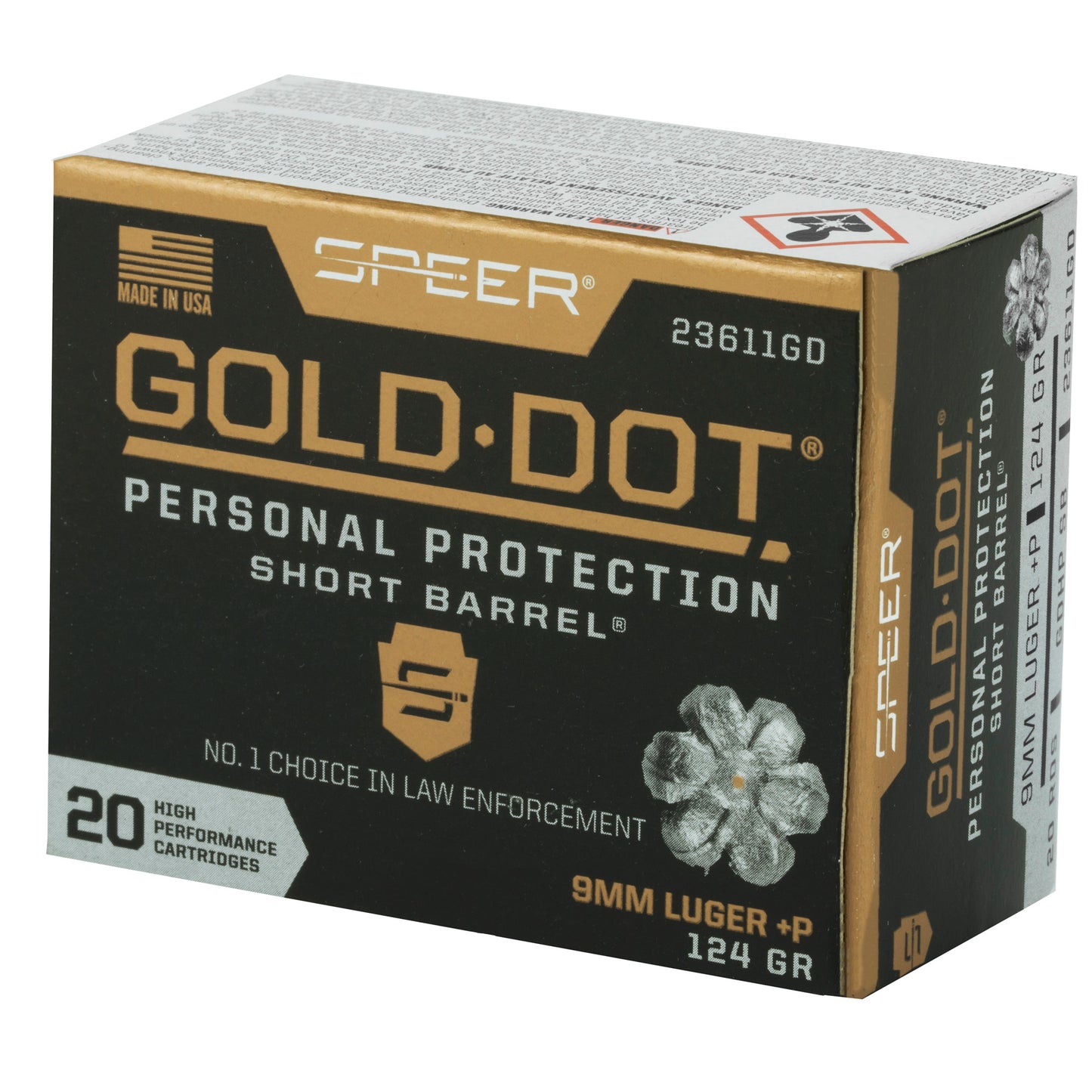 Speer Gold Dot 9mm +P 124-Grain Hollow Point Ammunition * Reliable Personal Defense by Speer Ammunition