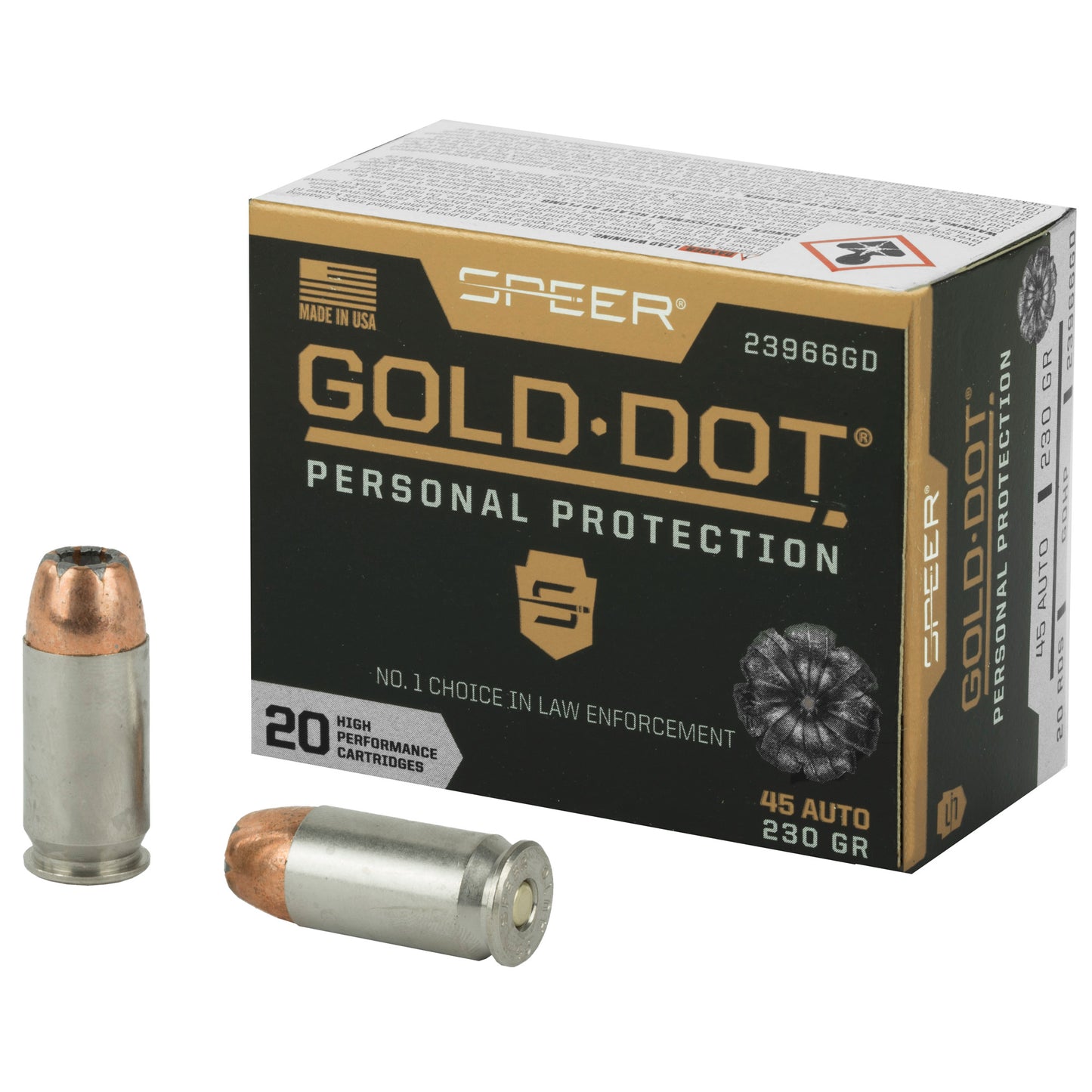 Speer Ammunition Gold Dot 45 ACP 230-Grain Hollow Point Ammo - Reliable Self-Defense Load