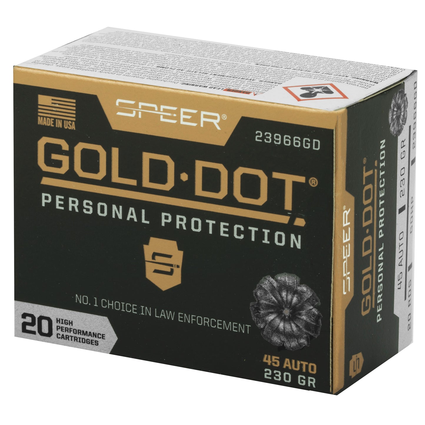 Speer Ammunition Gold Dot 45 ACP 230-Grain Hollow Point Ammo - Reliable Self-Defense Load