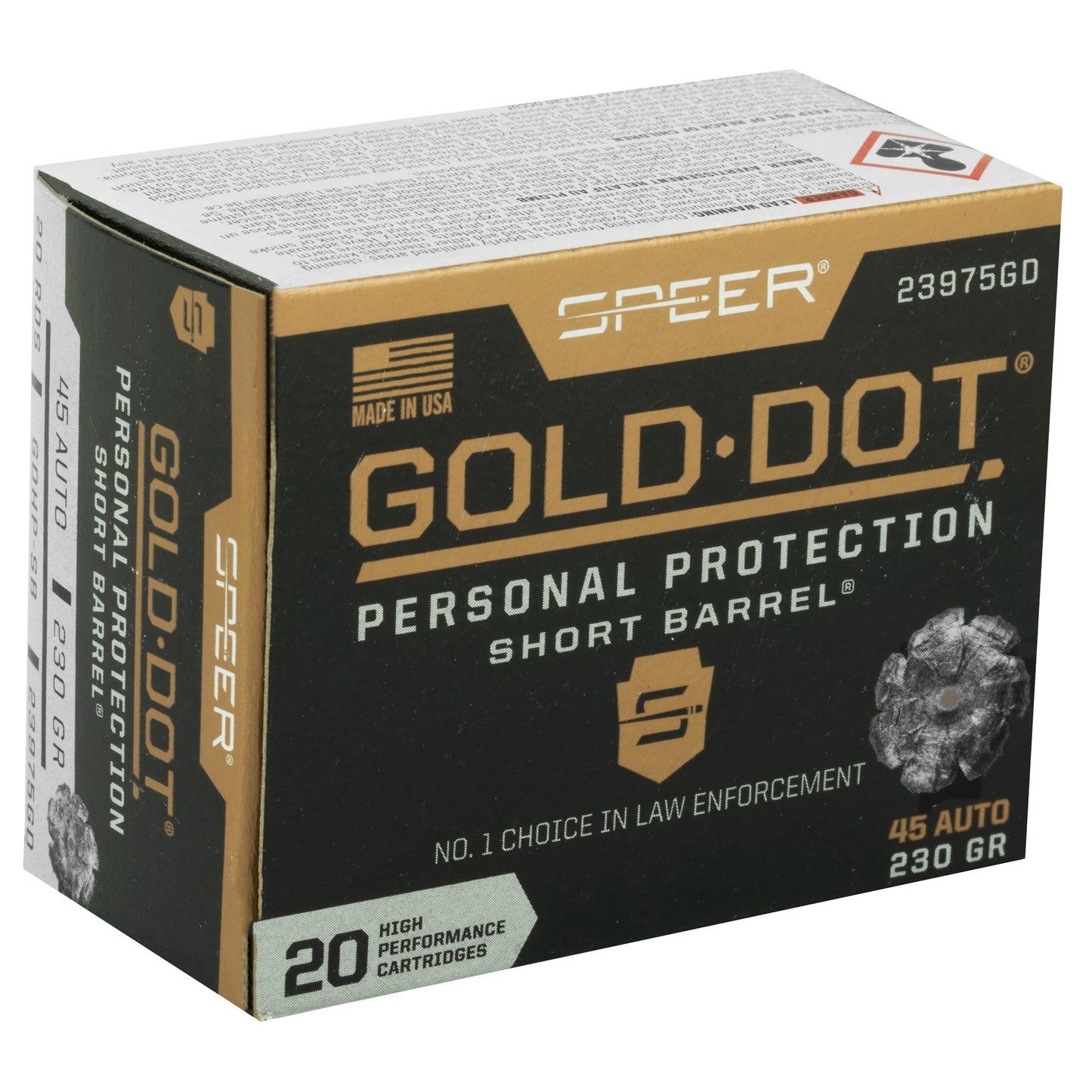 Speer Ammunition Gold Dot 45 ACP 230 Grain Hollow Point Ammo - Reliable Personal Defense and Law Enforcement Choice