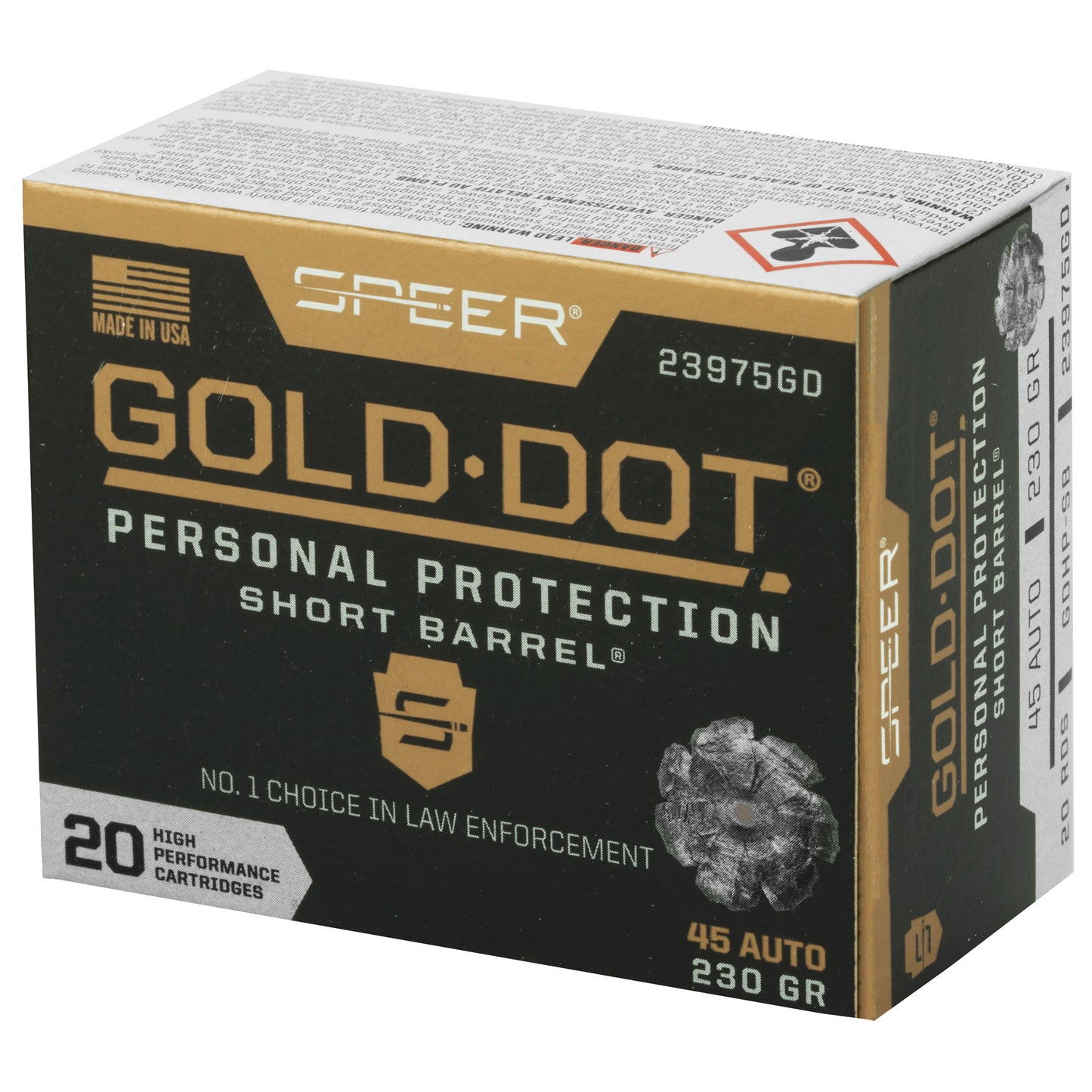 Speer Ammunition Gold Dot 45 ACP 230 Grain Hollow Point Ammo - Reliable Personal Defense and Law Enforcement Choice