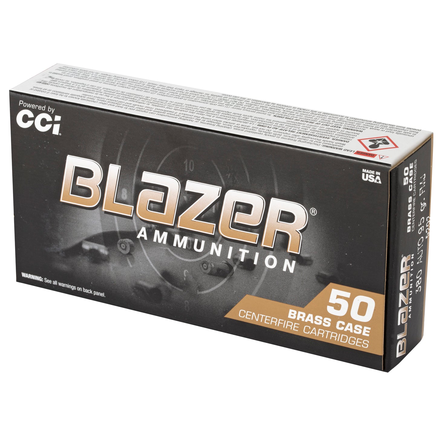 Blazer Ammunition Brass 380 ACP 95 Grain FMJ * Reliable Full Metal Jacket Rounds (50 per Box, 1000 per Case)