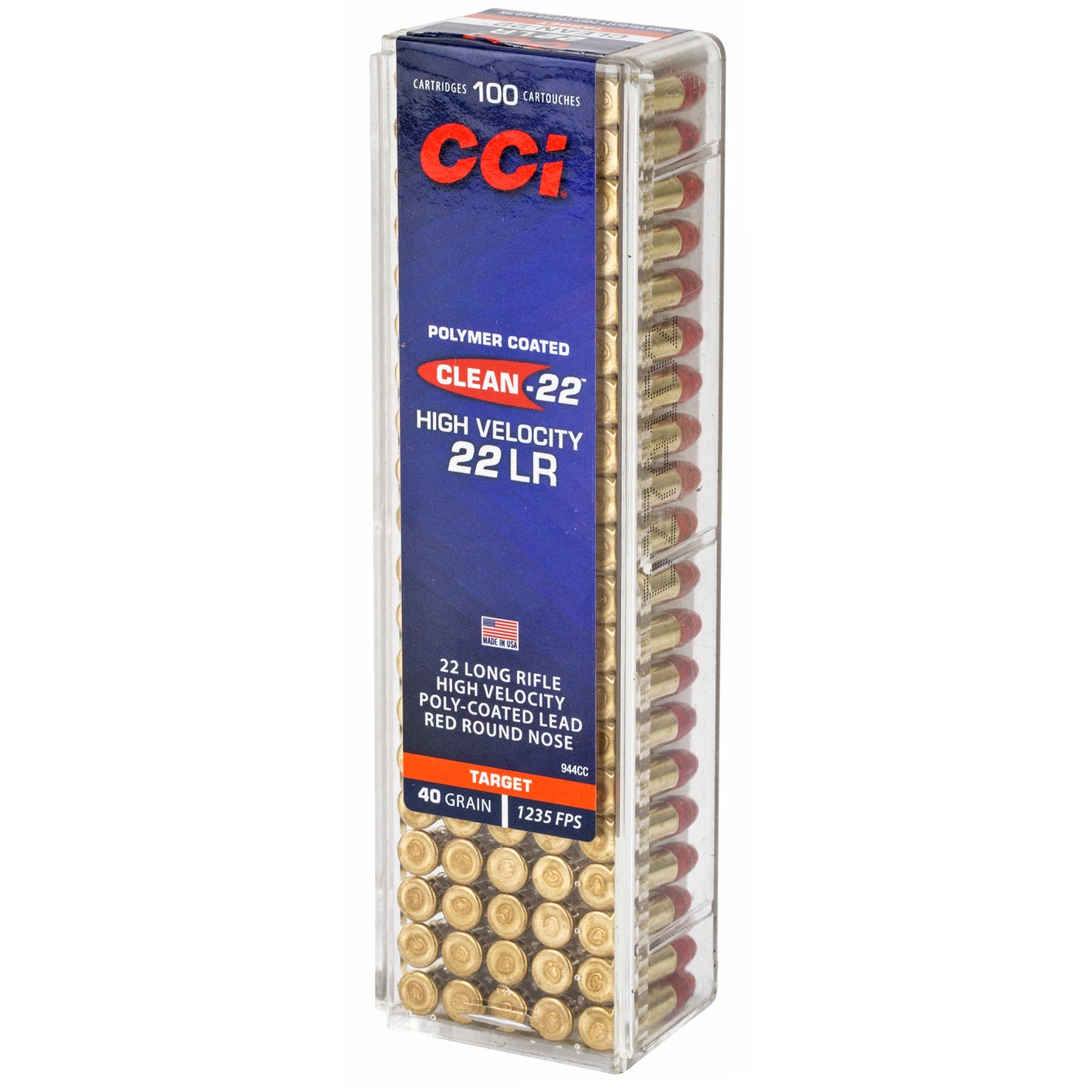 CCI Ammunition 944CC Clean-22 High Velocity 22 LR 40 Grain Lead Round Nose - 100 Rounds