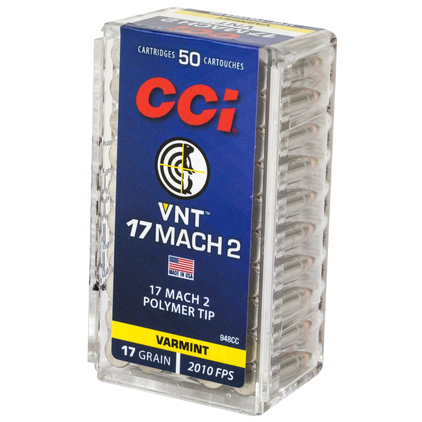 CCI Ammunition 948CC 17 Hornady Mach 2 17-Grain Ballistic Tip Ammunition - 50 Rounds per Box