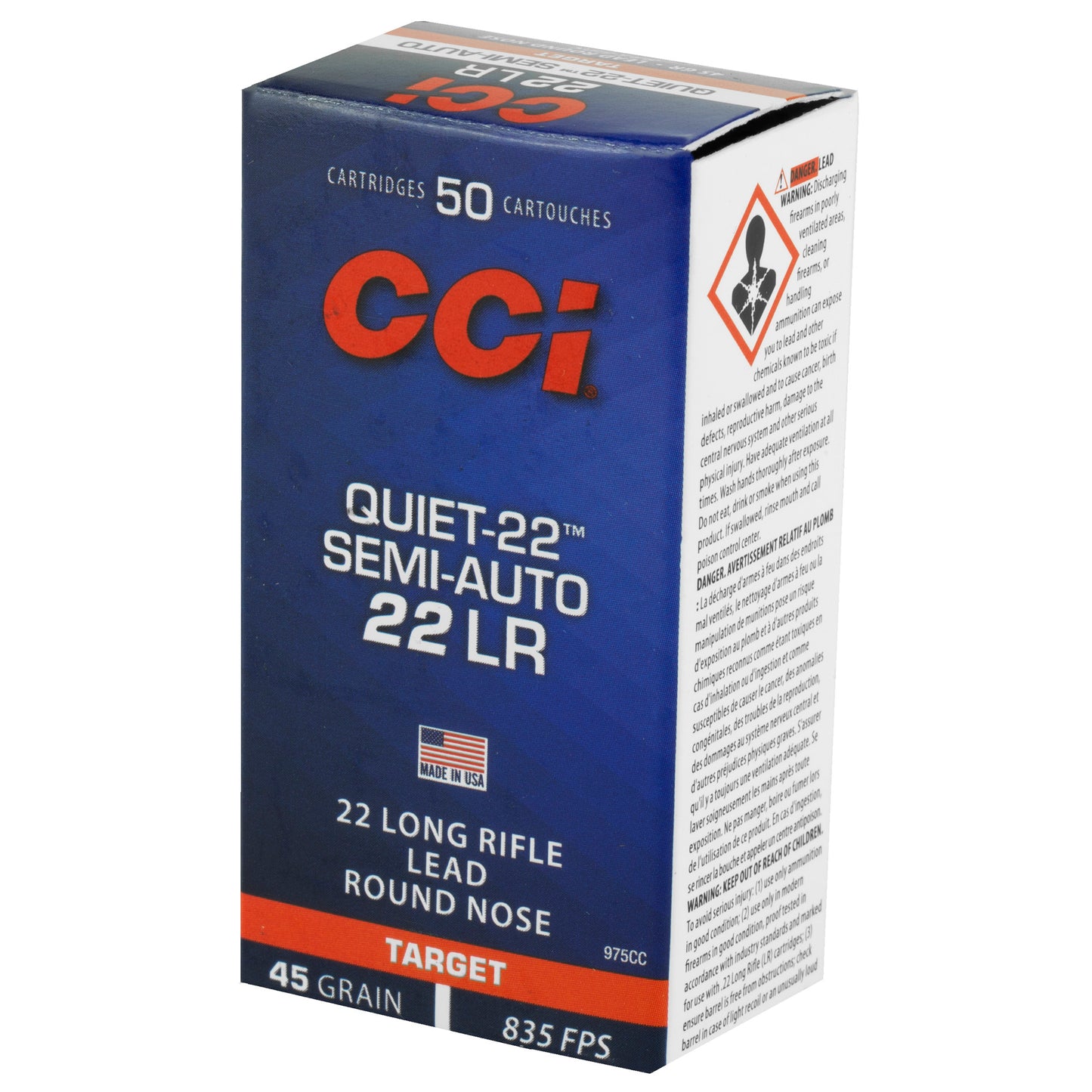CCI Ammunition Quiet-22 22LR Lead Round Nose, 45 Grain, Semi-Auto, 50 Rounds
