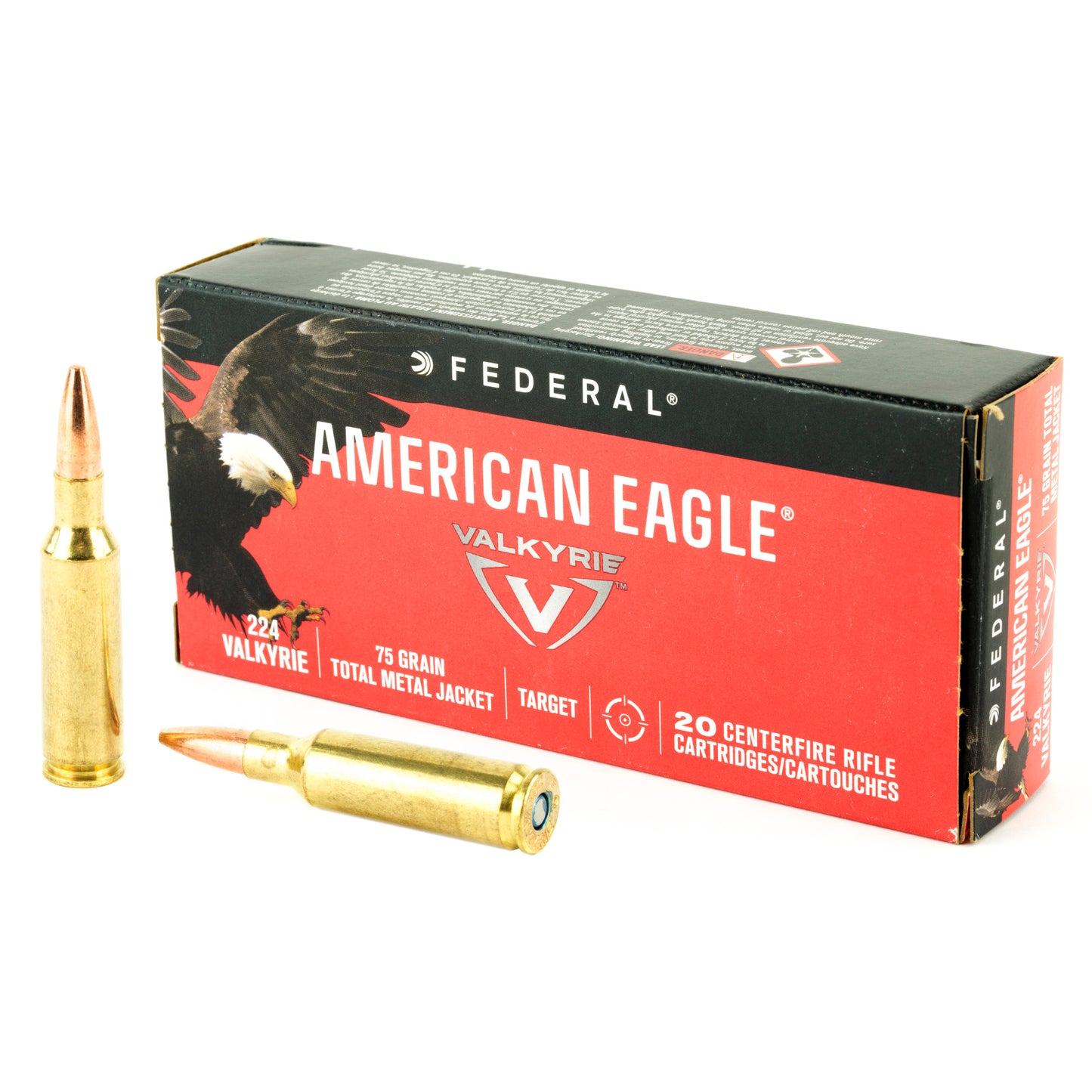 Federal American Eagle 224 Valkyrie 75-Grain Total Metal Jacket Ammo - 20 Rounds Per Box