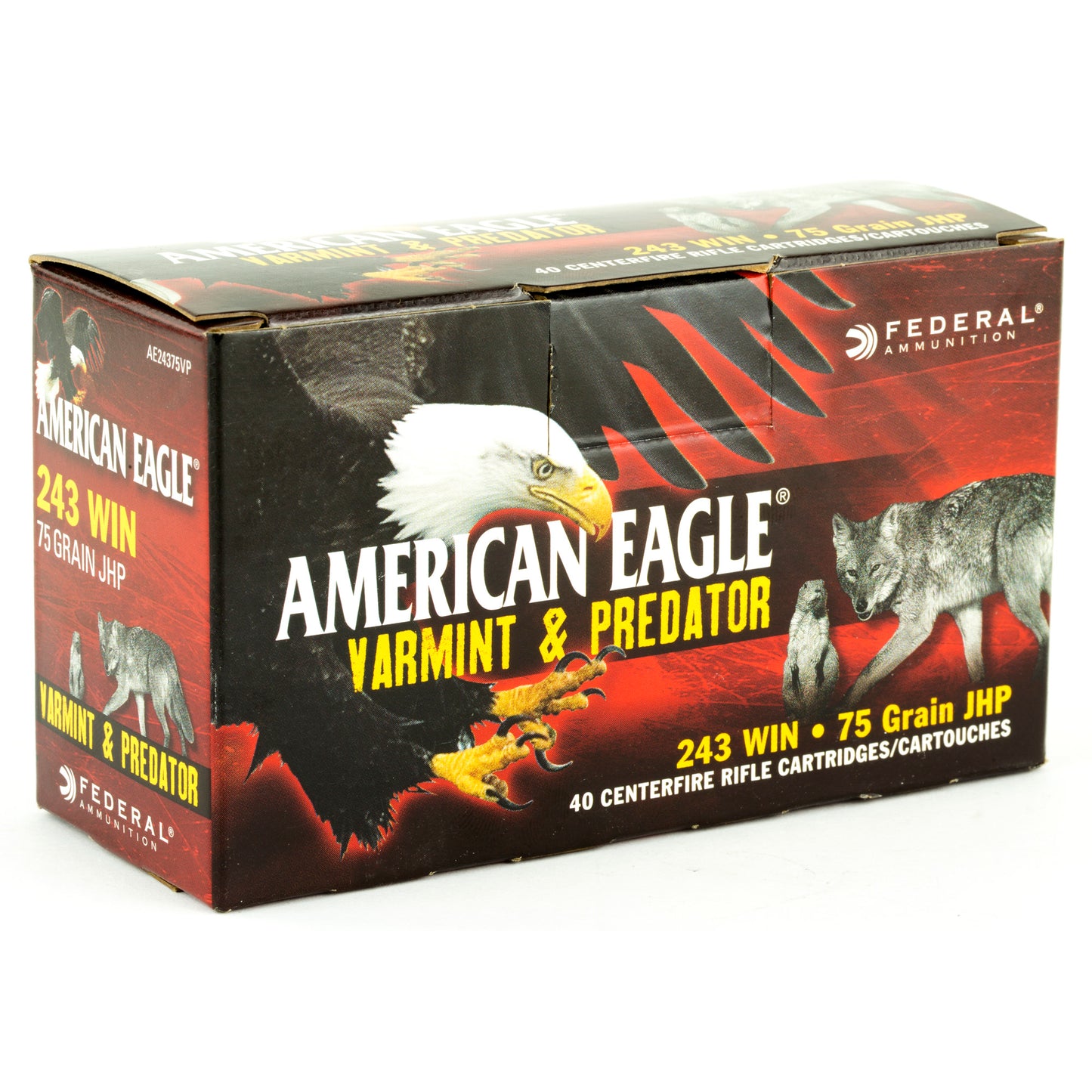 Federal American Eagle Varmint & Predator .243 Winchester Hollow Point Ammunition - 75 Grain, Box of 40