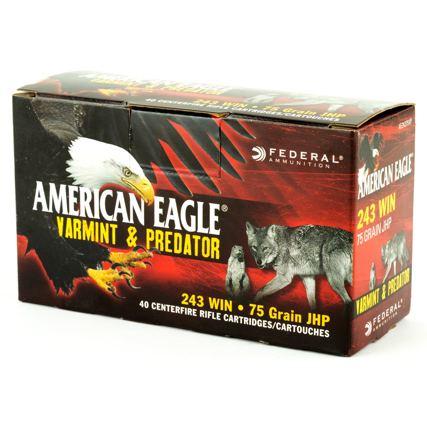 Federal American Eagle Varmint & Predator .243 Winchester Hollow Point Ammunition - 75 Grain, Box of 40