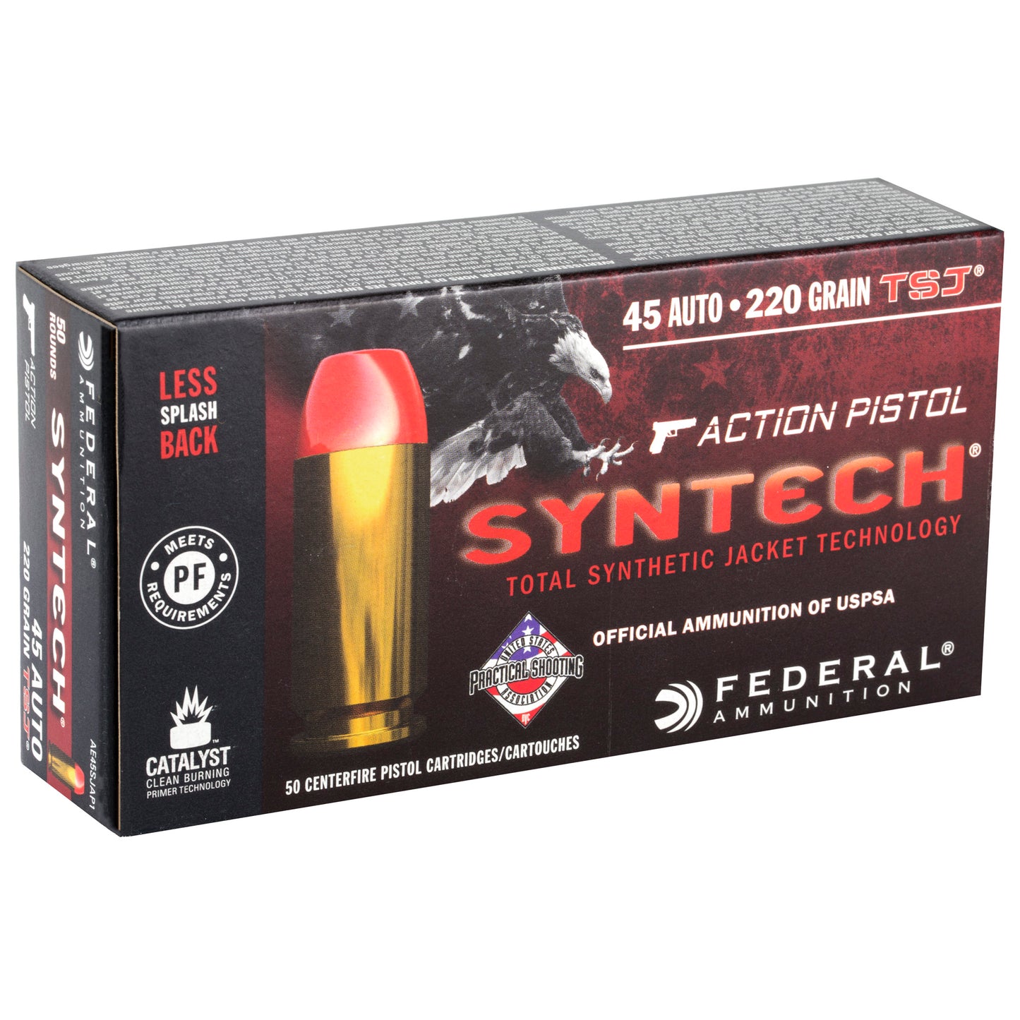 Federal American Eagle Syntech Action Pistol .45 ACP 220-Grain Total Synthetic Jacket Ammunition, 50 Rounds per Box