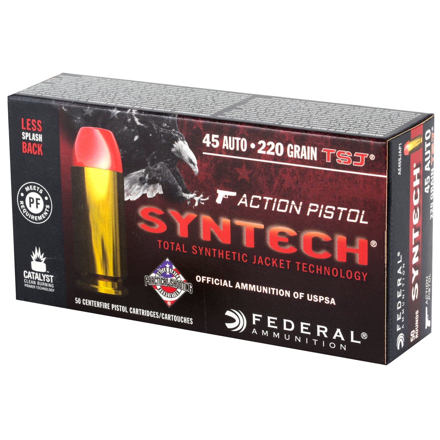 Federal American Eagle Syntech Action Pistol .45 ACP 220-Grain Total Synthetic Jacket Ammunition, 50 Rounds per Box