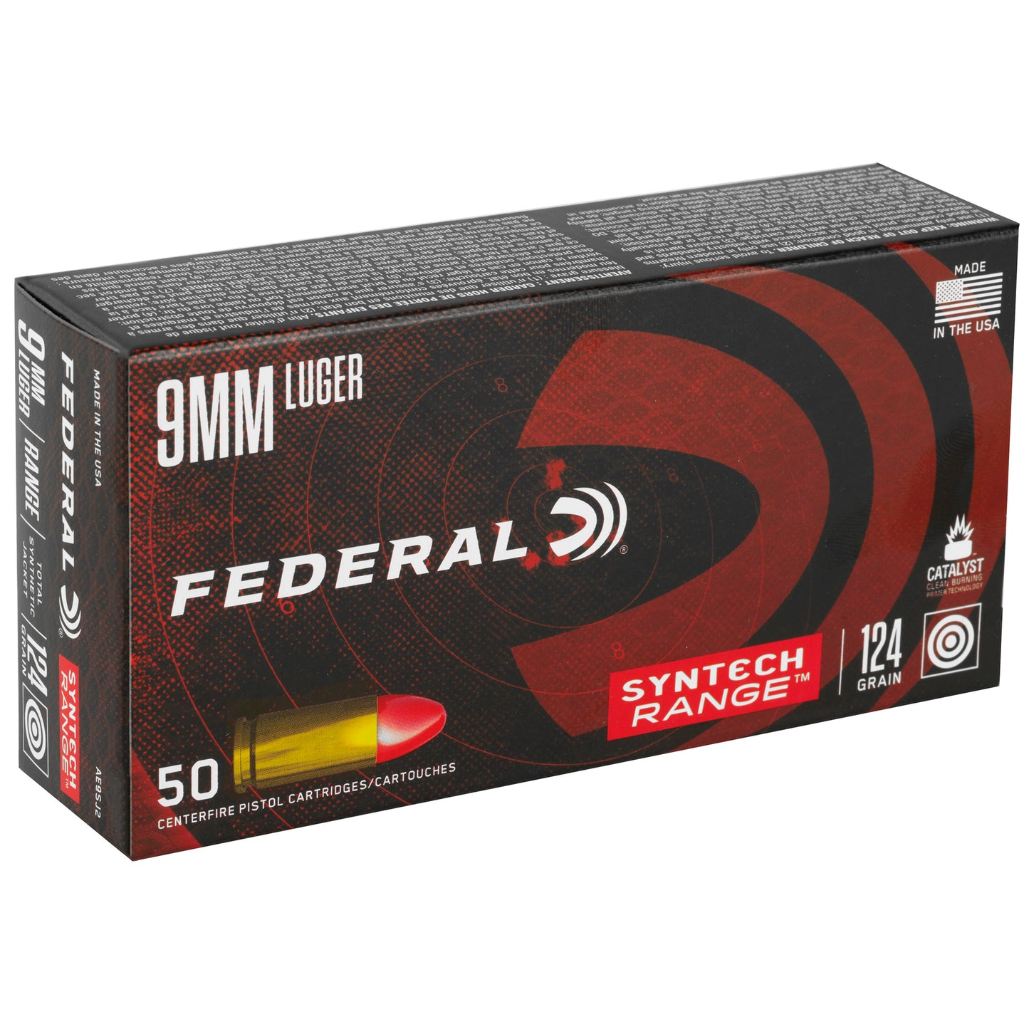 Federal American Eagle 9mm 124 Grain Total Synthetic Jacket Ammunition - 50 Rounds per Box