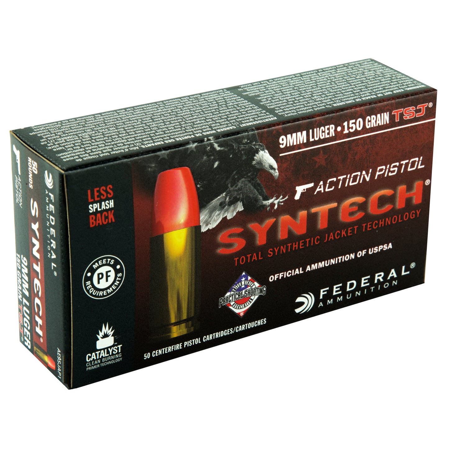 Federal American Eagle Syntech 9mm 150 Grain Total Synthetic Jacket Ammunition, 50 Rounds Per Box