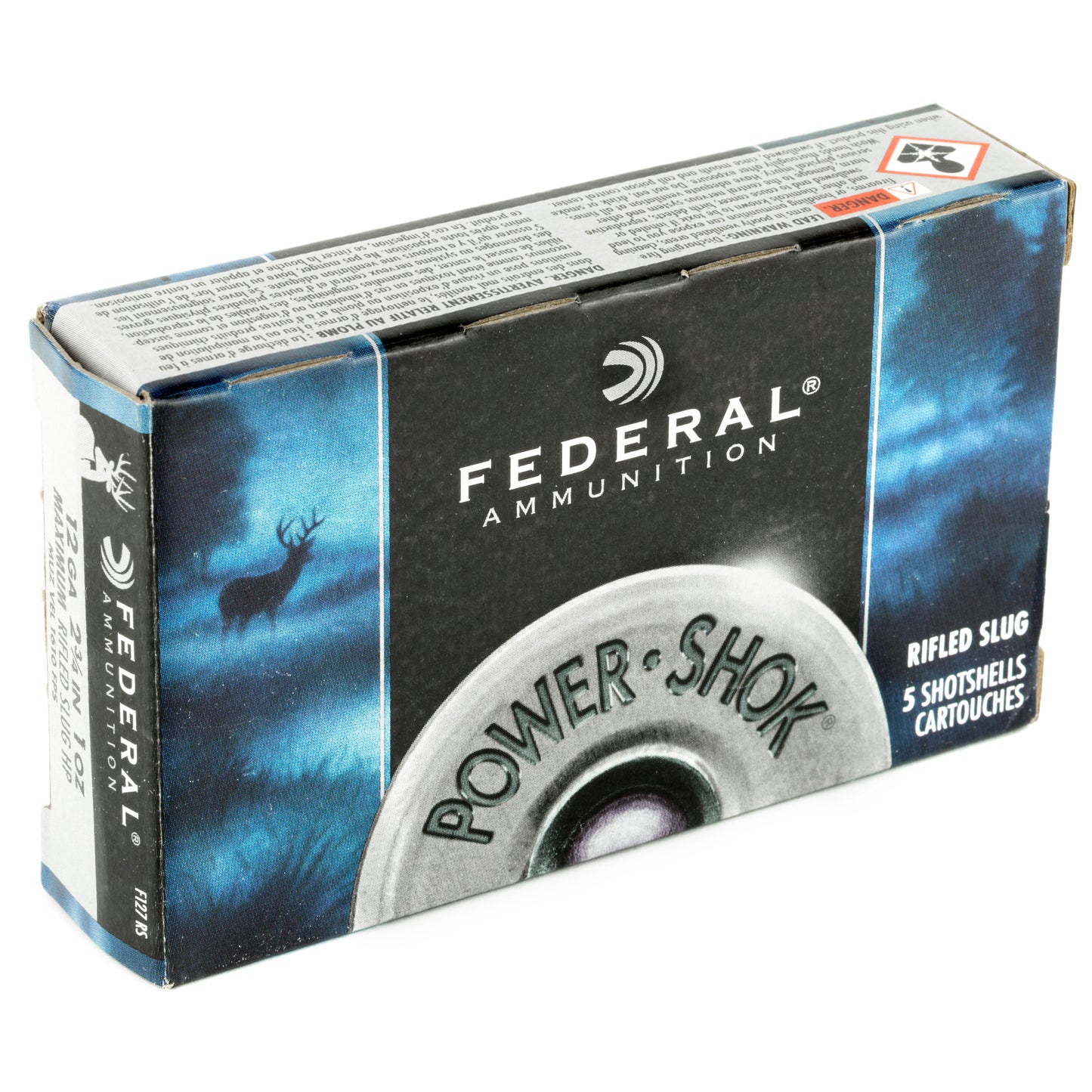 Federal PowerShok 12 Gauge 2.75-inch Rifled Slug Ammunition * 1 oz, Max Dram, 5 Rounds per Box