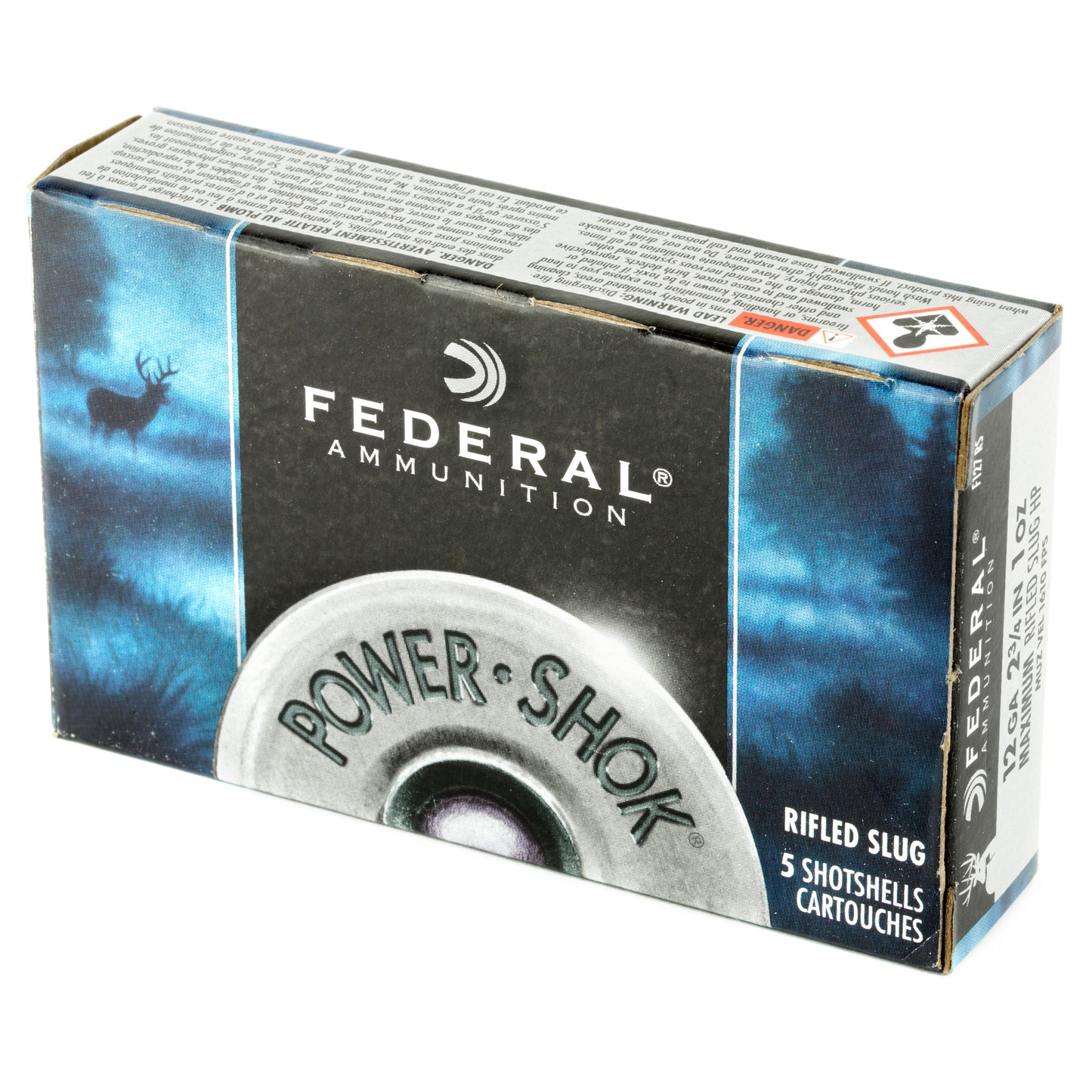 Federal PowerShok 12 Gauge 2.75-inch Rifled Slug Ammunition * 1 oz, Max Dram, 5 Rounds per Box