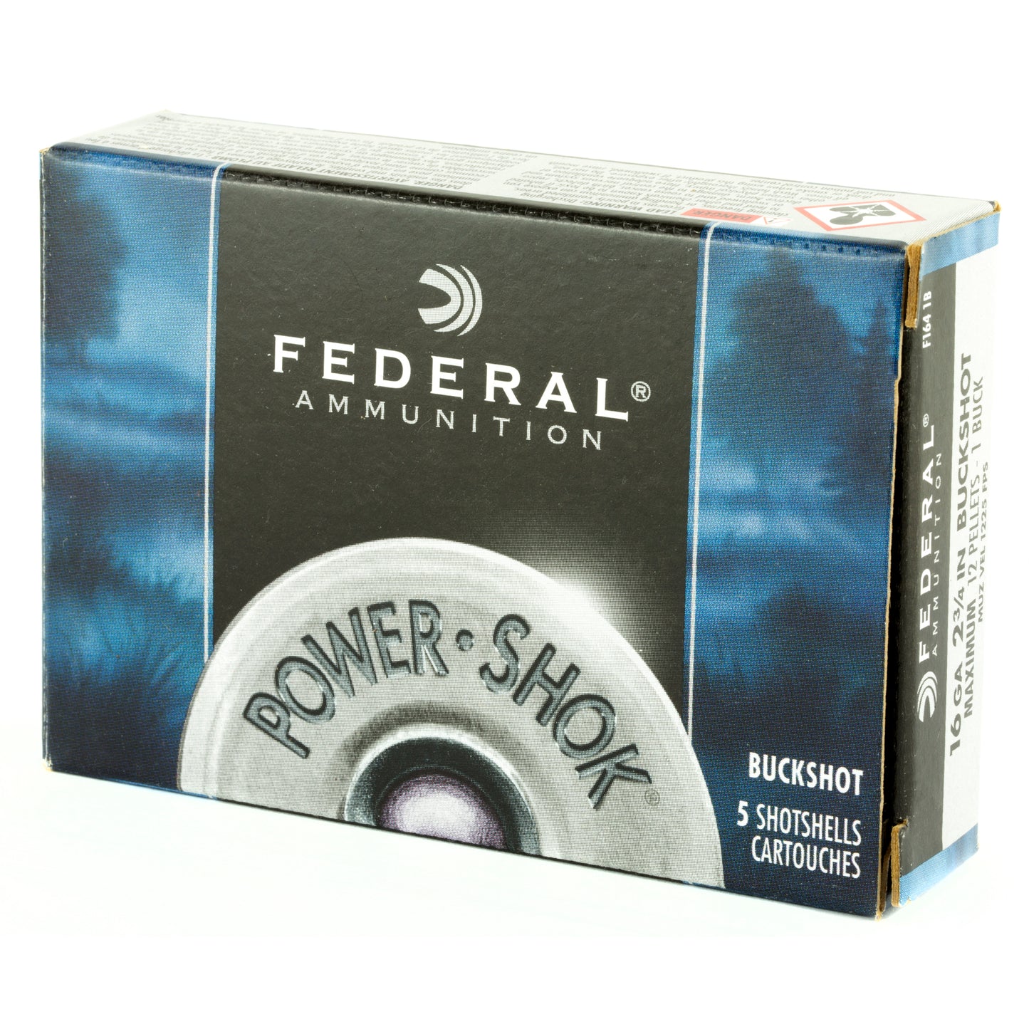 Federal PowerShok 16 Gauge 2.75-inch Buckshot - Max Dram, 1 Buck Pellet, 5 Rounds per Box
