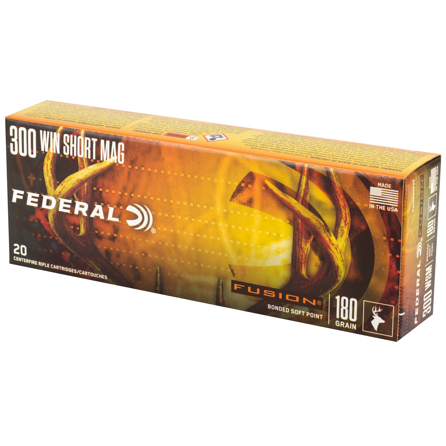 Federal Fusion 300 Winchester Short Magnum 180 Grain Boat Tail Rifle Ammunition - 20 Rounds