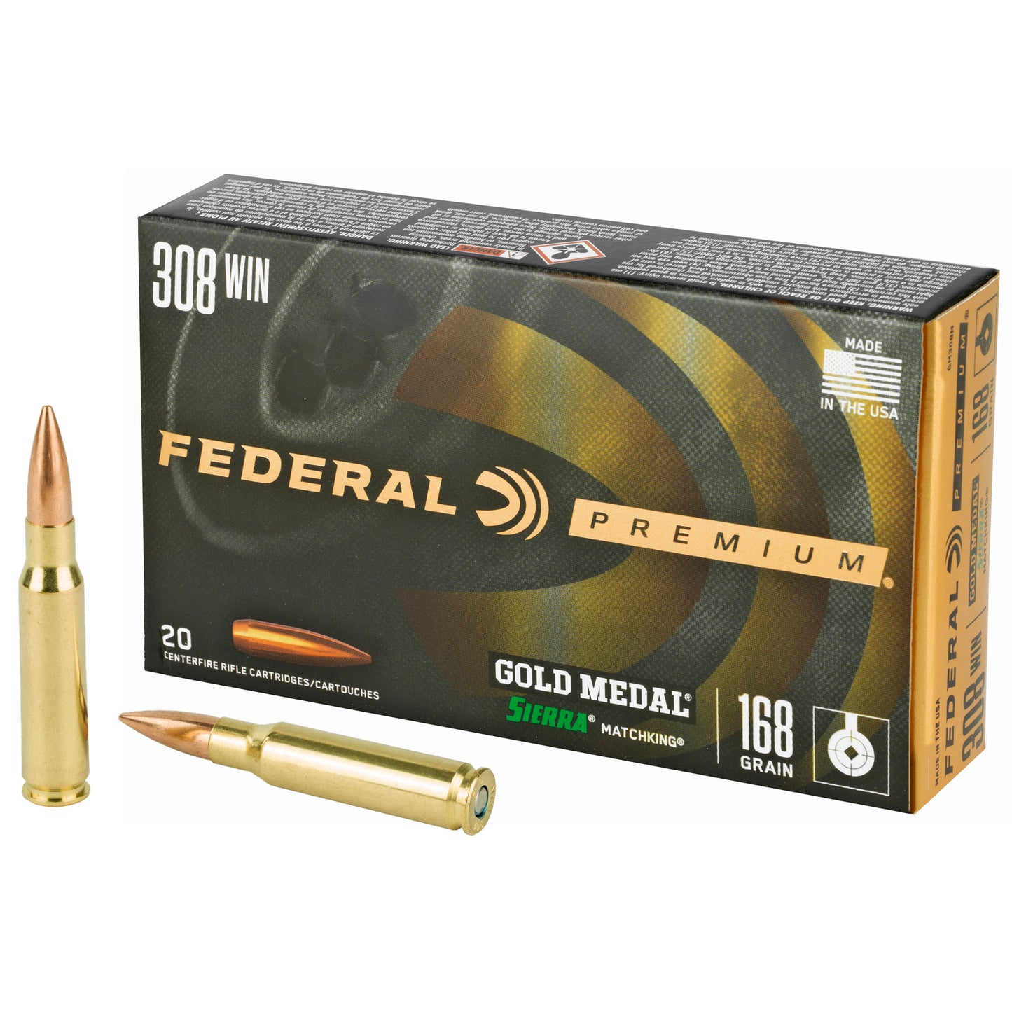 Federal Gold Medal .308 Winchester 168 Grain Boat Tail Hollow Point Match Ammunition (20 Rounds)