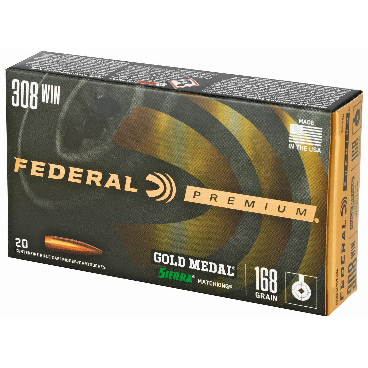 Federal Gold Medal .308 Winchester 168 Grain Boat Tail Hollow Point Match Ammunition (20 Rounds)