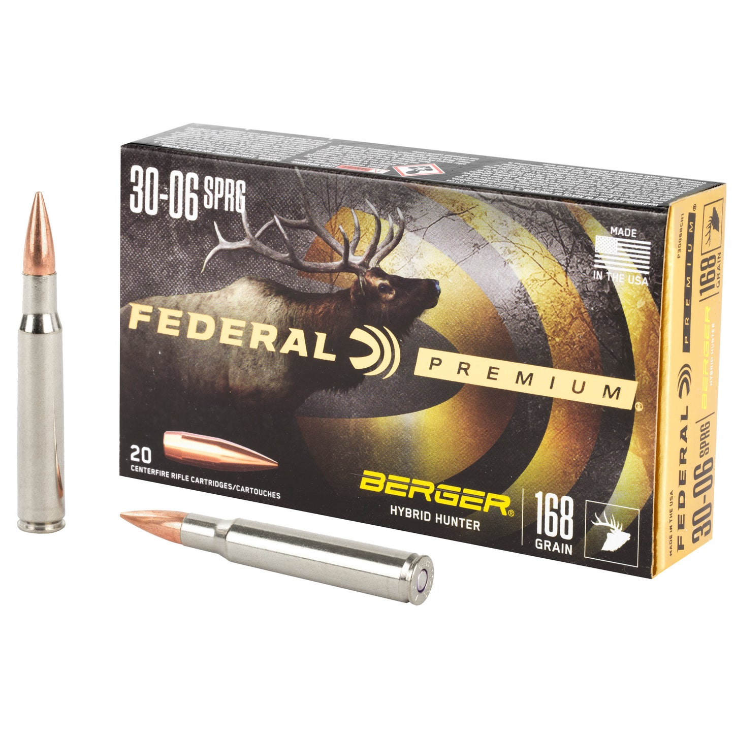 Federal Premium Hybrid Hunter 30-06 Springfield 168 Grain Boat-Tail Rifle Ammunition - Box of 20 Rounds
