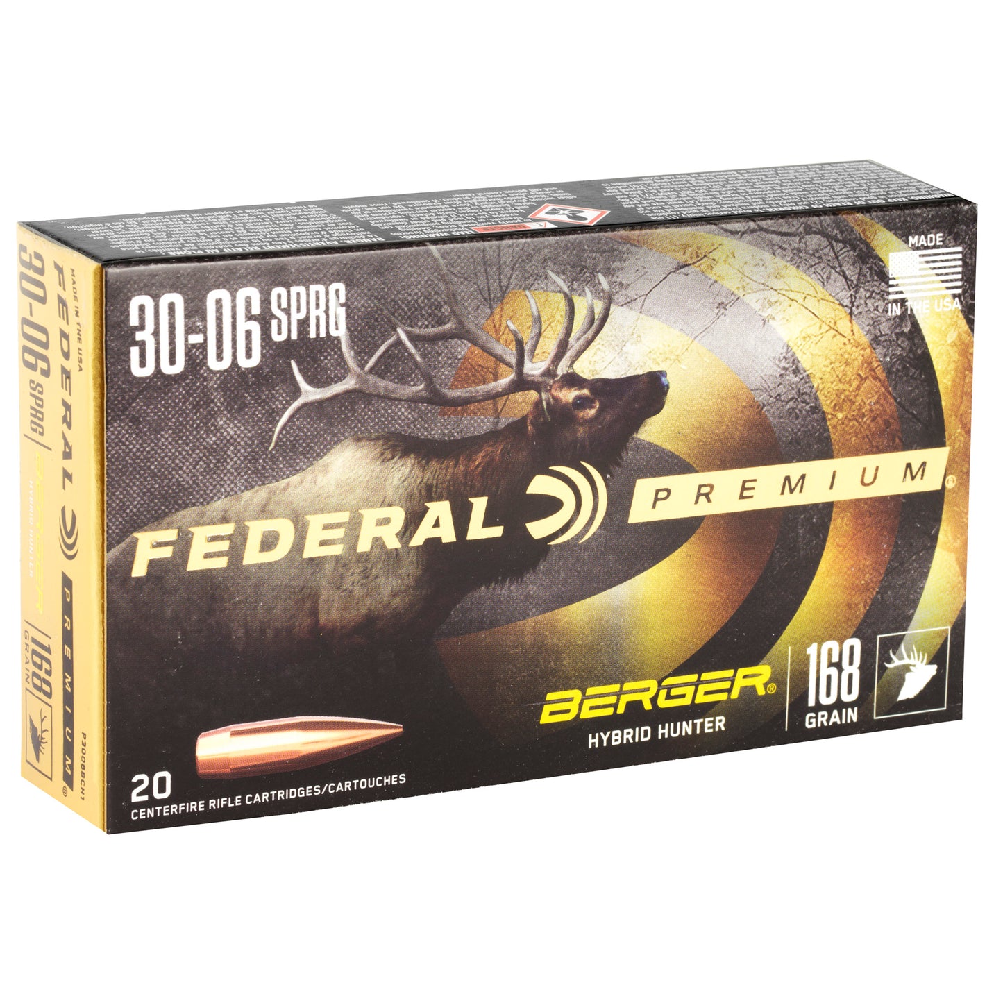 Federal Premium Hybrid Hunter 30-06 Springfield 168 Grain Boat-Tail Rifle Ammunition - Box of 20 Rounds