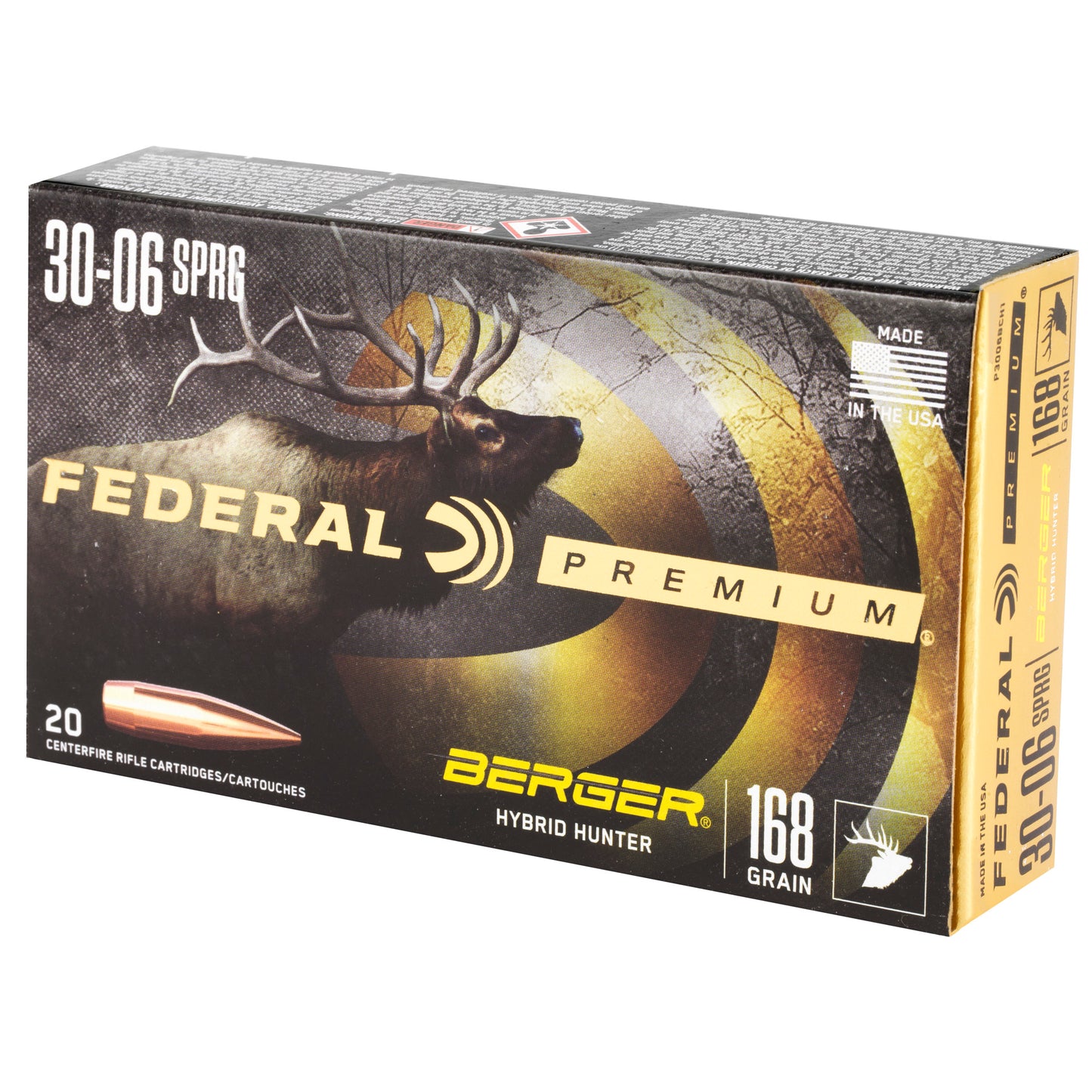 Federal Premium Hybrid Hunter 30-06 Springfield 168 Grain Boat-Tail Rifle Ammunition - Box of 20 Rounds