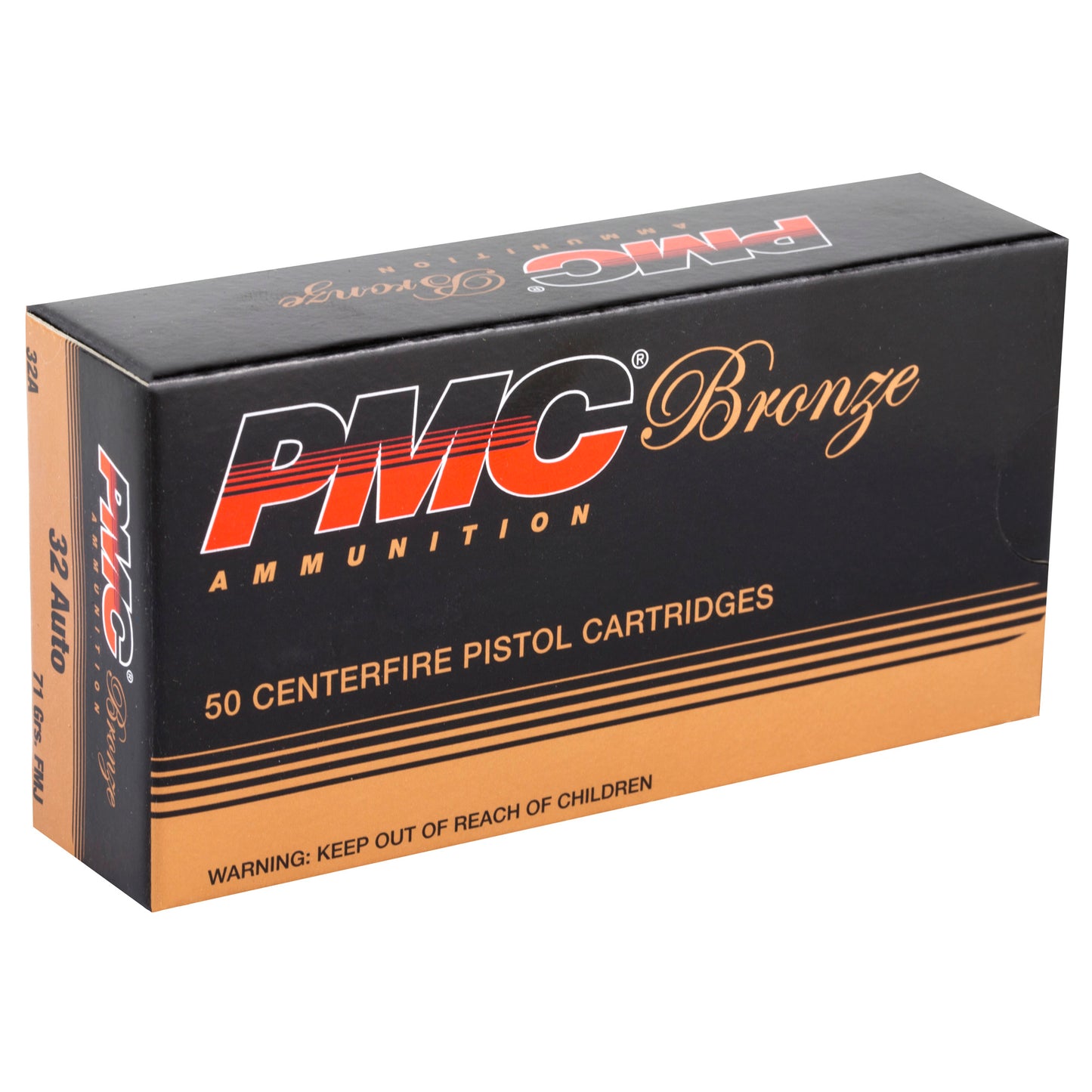 PMC Ammunition Bronze 32 ACP 71 Grain Full Metal Jacket Ammo - Pack of 50 Rounds