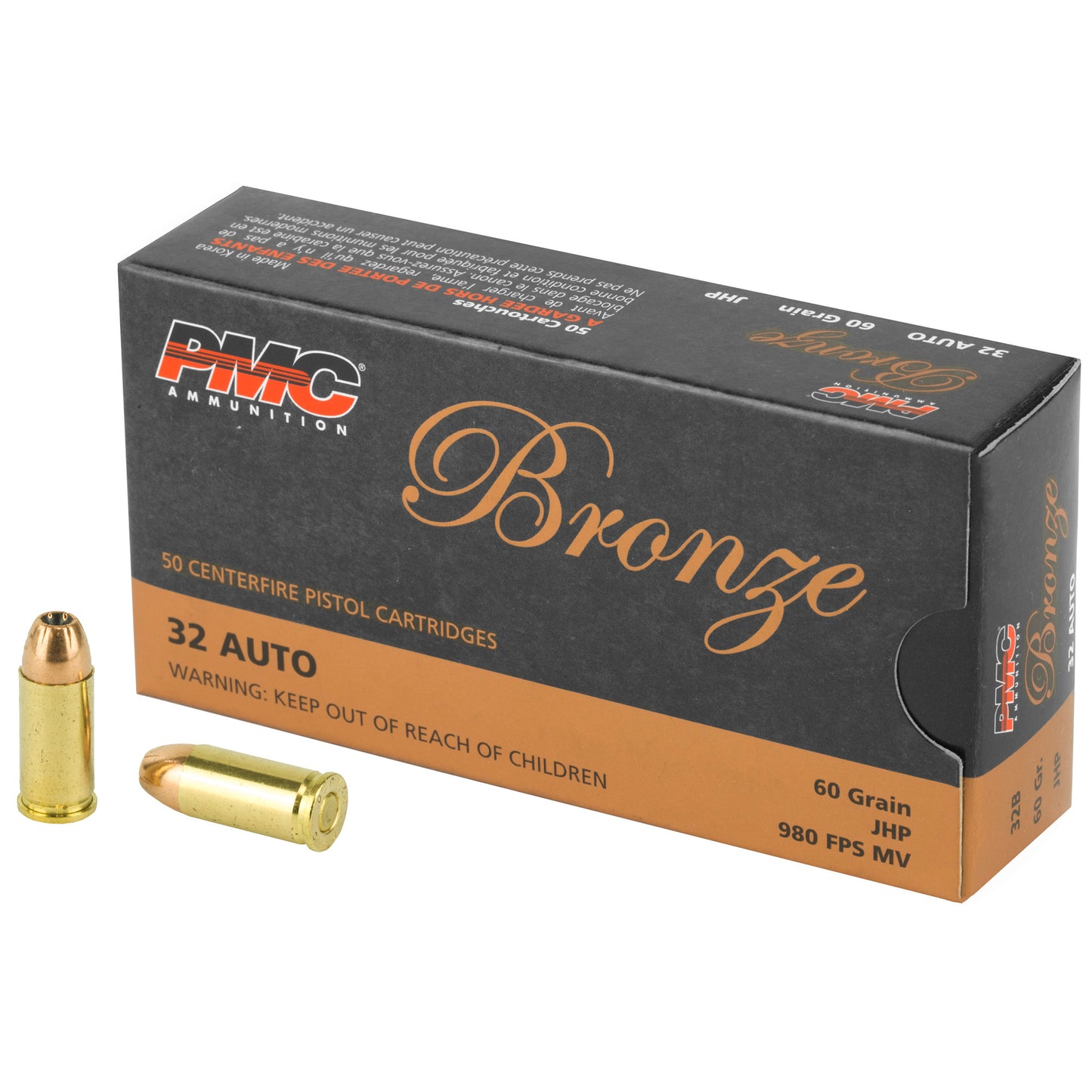 PMC Ammunition Bronze 32 ACP 60-Grain Hollow Point Ammunition - 50 Rounds per Box