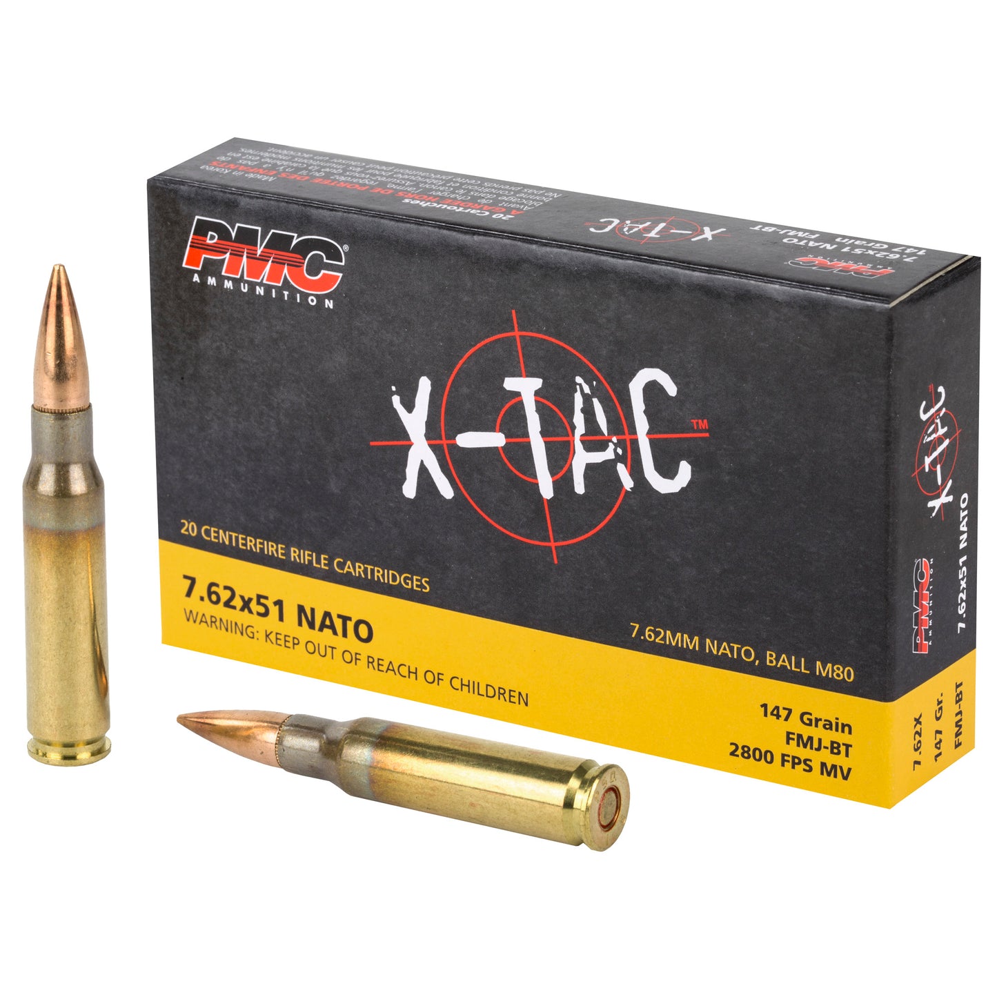 PMC Ammunition PMC XTAC 7.62 NATO 147-Grain Full Metal Jacket Ammo (20 Rounds / Box, 500 Rounds / Case)