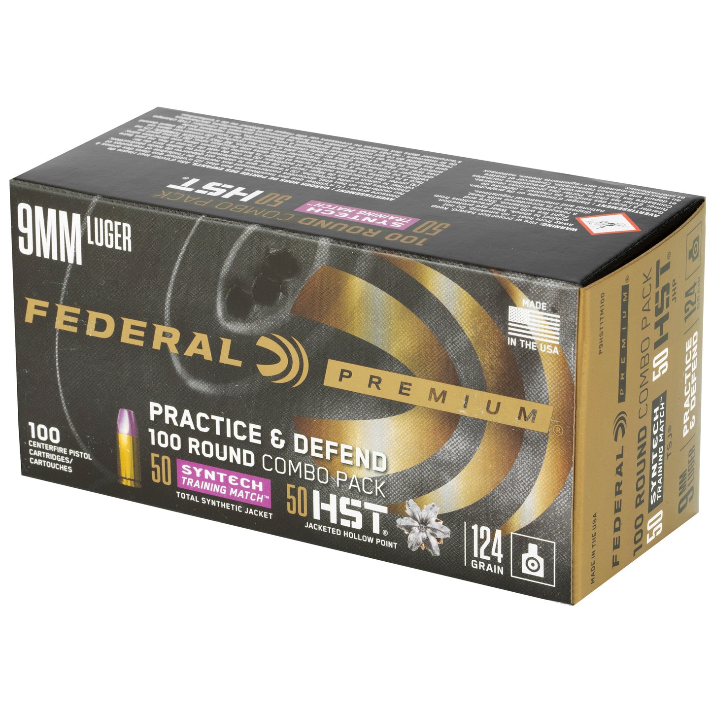 Federal Premium Defense and Practice 9mm Hollow Point Ammunition * 124 Grain * 100 Rounds Box
