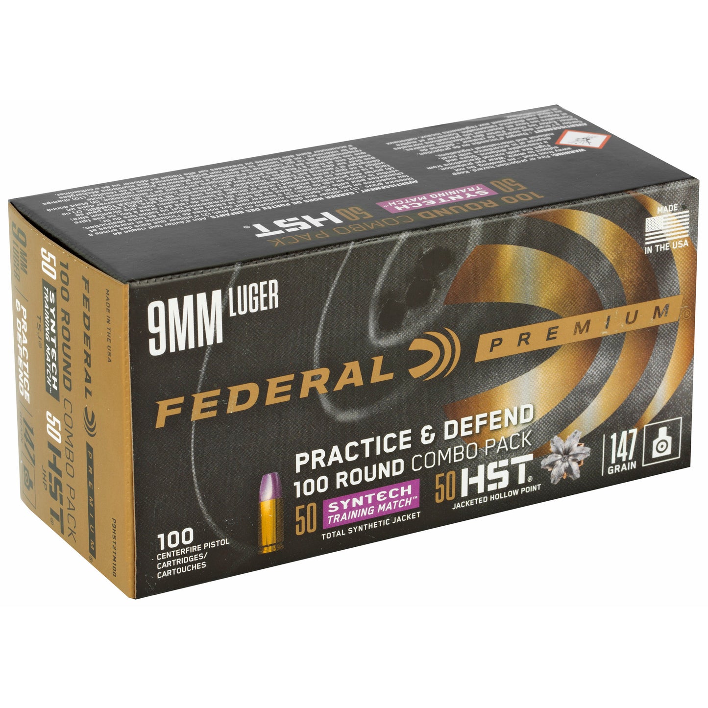Federal Premium Defense and Practice Pack 9mm Hollow Point Ammunition, 147 Grain * 100 Rounds