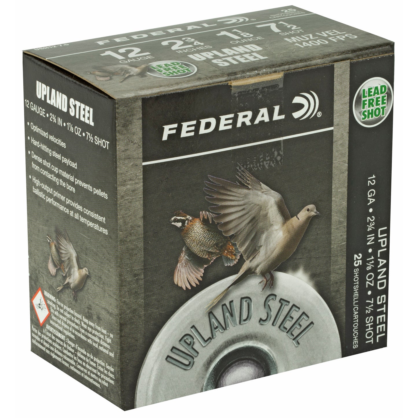 Federal Upland Steel 12 Gauge Shotshells * 1 1/8 oz, #7.5 Steel Shot, 25 Rounds per Box