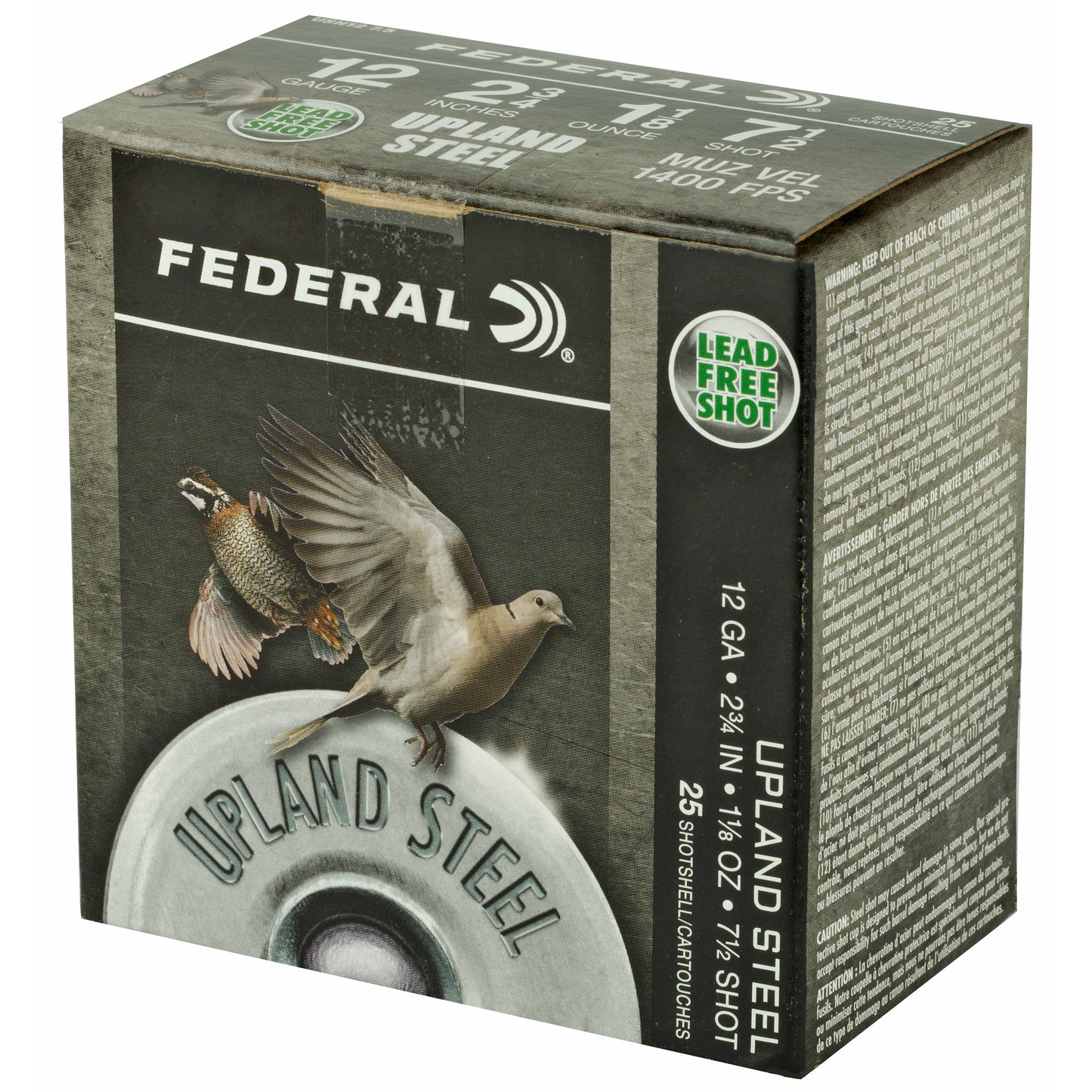 Federal Upland Steel 12 Gauge Shotshells * 1 1/8 oz, #7.5 Steel Shot, 25 Rounds per Box