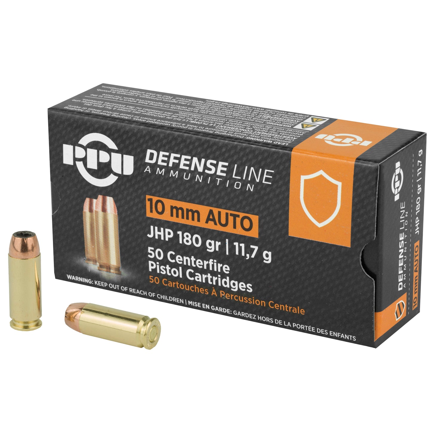 Prvi Partizan PPU 10mm Handgun Defense Hollow Point Ammo - 180 Grain, 50 Rounds per Box