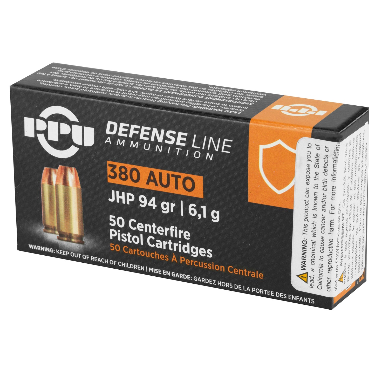 Prvi Partizan PPU 380 ACP Handgun Defense Hollow Point Ammunition - 94 Grain, 50 Rounds per Box