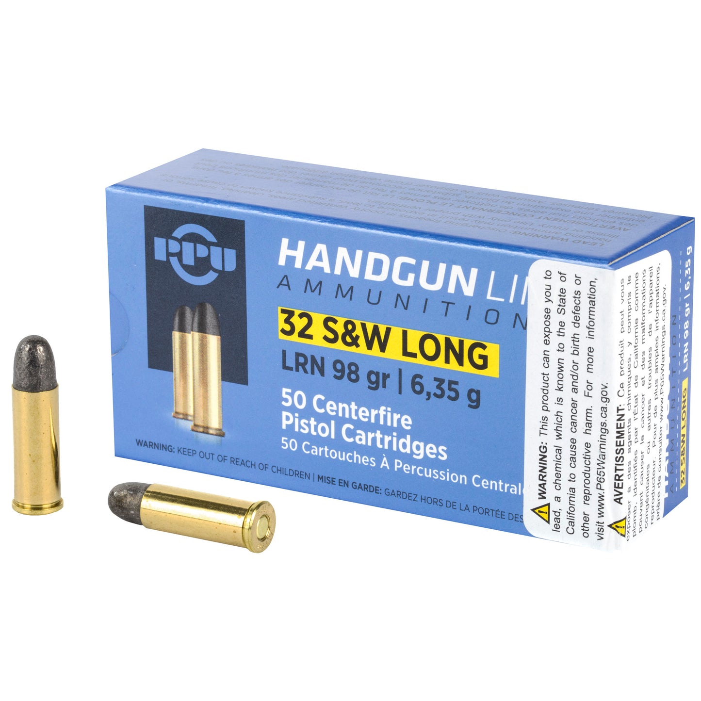 Prvi Partizan PPU 32 S&W Long Lead Round Nose Pistol Ammunition - 98 Grain, 50 Rounds per Box