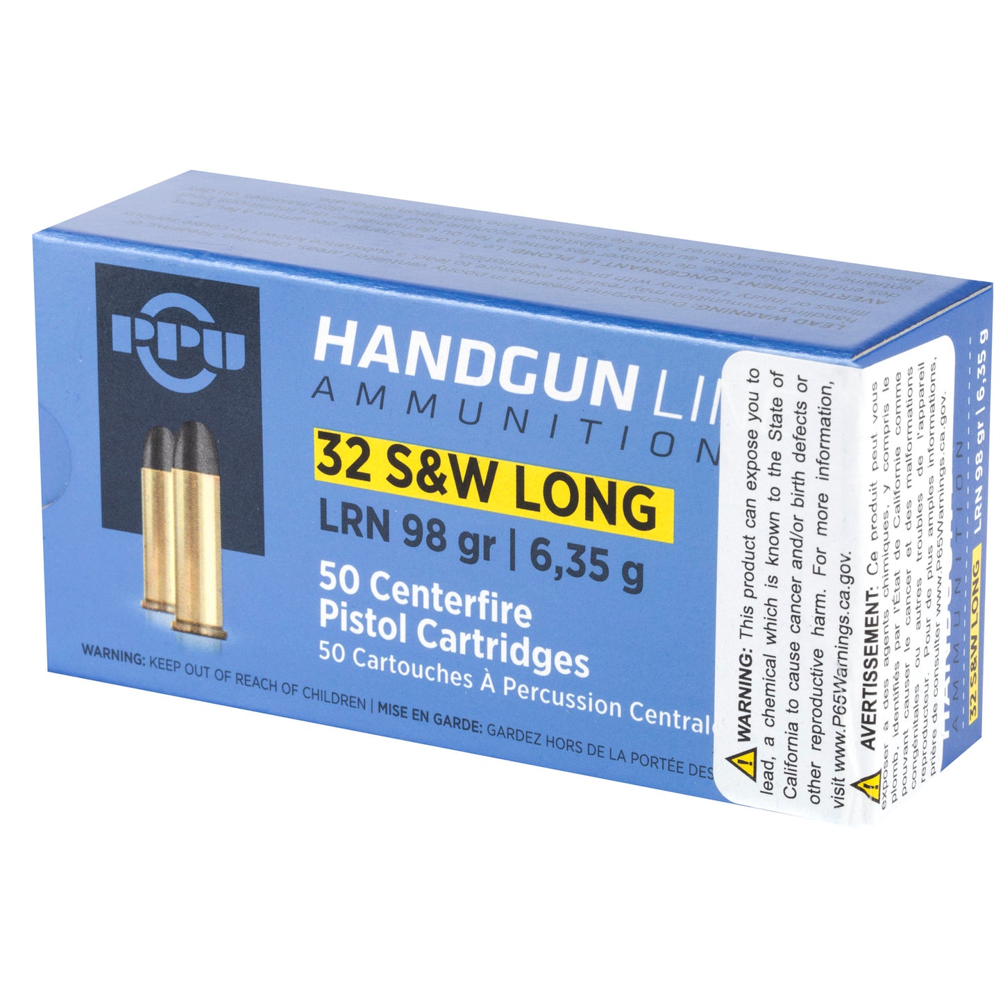 Prvi Partizan PPU 32 S&W Long Lead Round Nose Pistol Ammunition - 98 Grain, 50 Rounds per Box