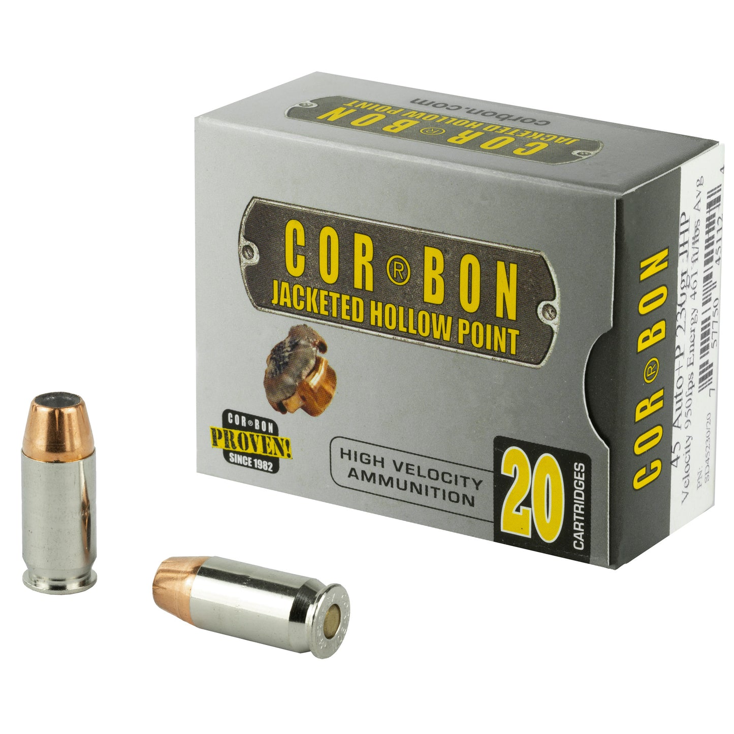 Corbon Ammo COR45230 45 ACP +P 230-Grain Jacketed Hollow Point Ammunition - Self Defense