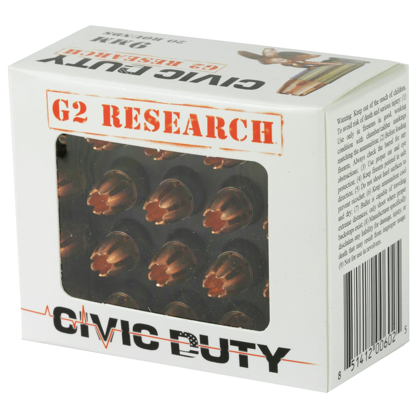 G2 Research Civic Duty 9mm 94-Grain Copper Self-Defense Ammunition, Pack of 20