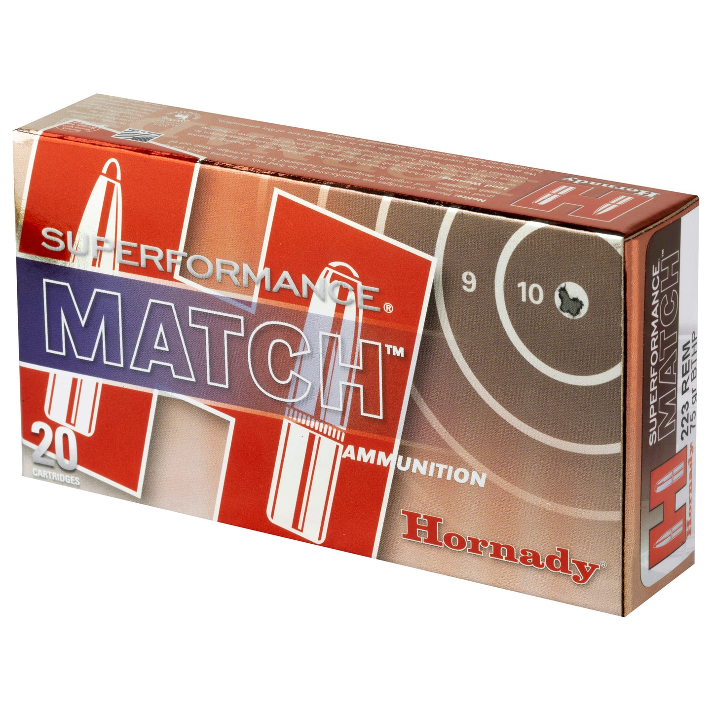 Hornady Superformance Match .223 Remington 75 Grain Boat Tail Hollow Point Ammunition, 20-Round Box