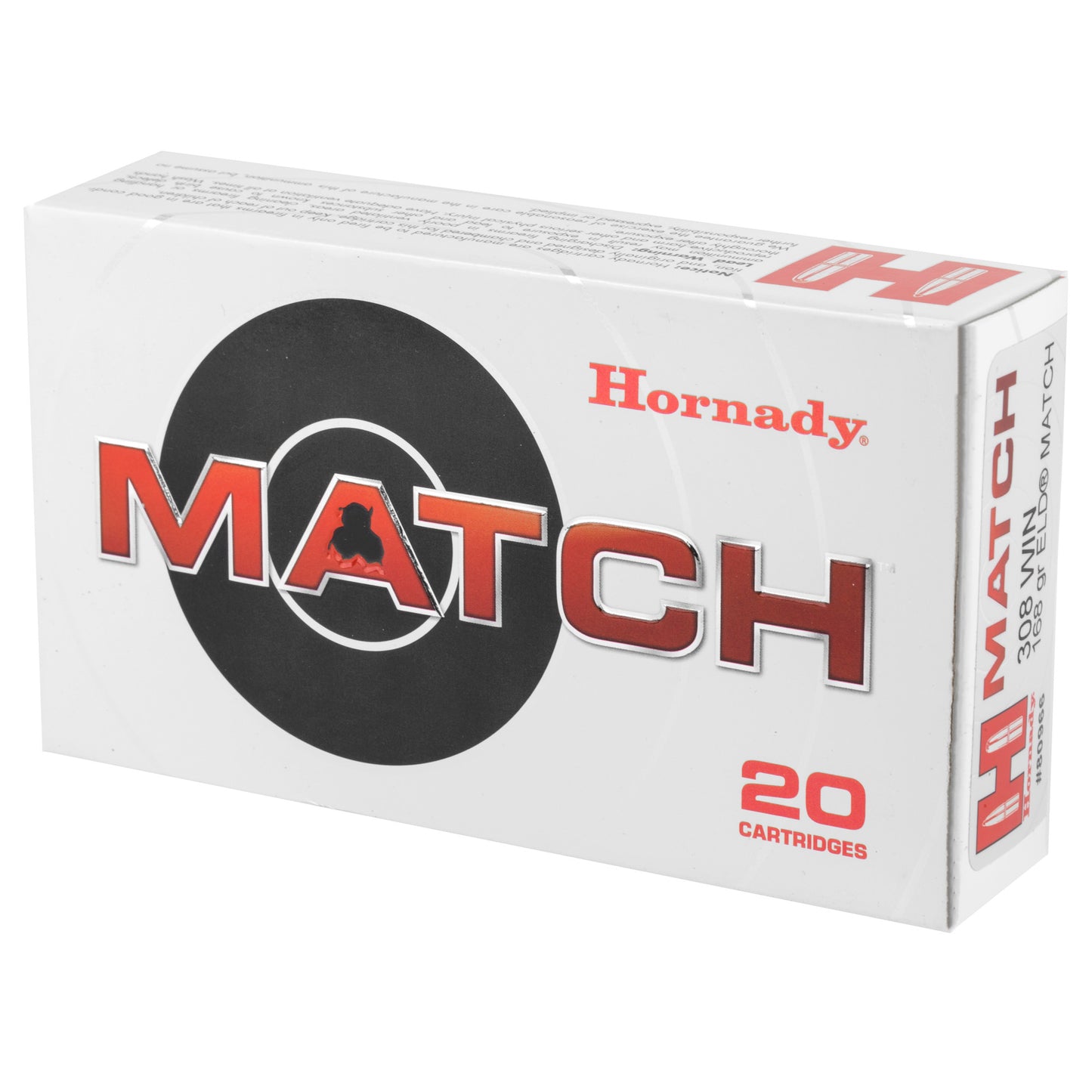 Hornady 308 Winchester 168 Grain ELD Match Rifle Ammunition * Precision Accuracy for Competitive Shooting