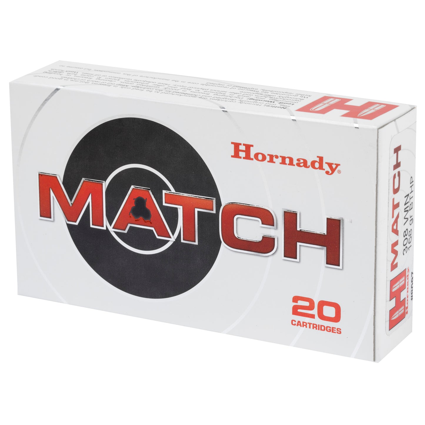 Hornady 308 Winchester 168 Grain BTHP Match Ammunition * Precision Boat Tail Hollow Point Cartridges