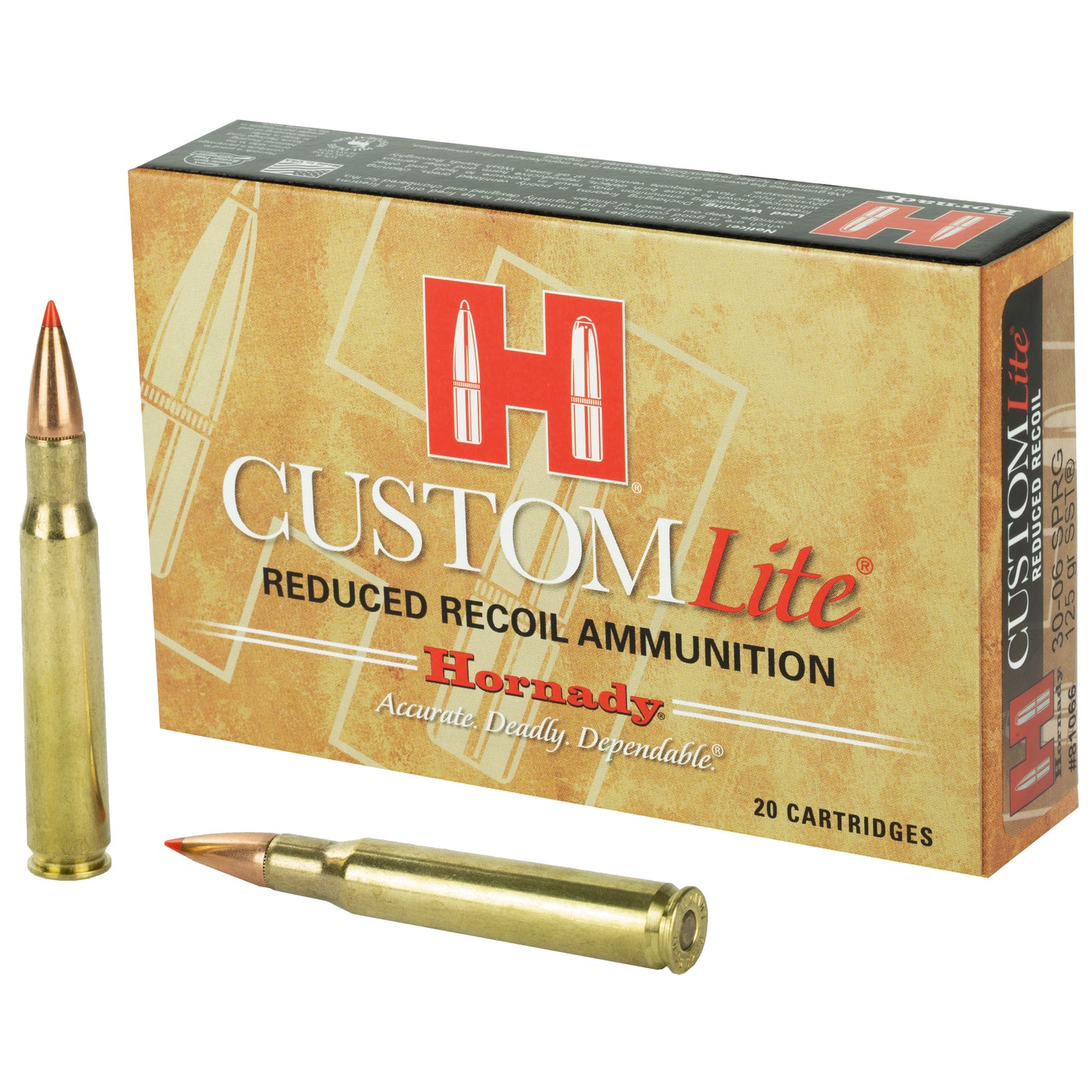 Hornady Custom Lite 30-06 Springfield 125 Grain SST Ammunition - Reduced Recoil for Hunting and Sport Shooting