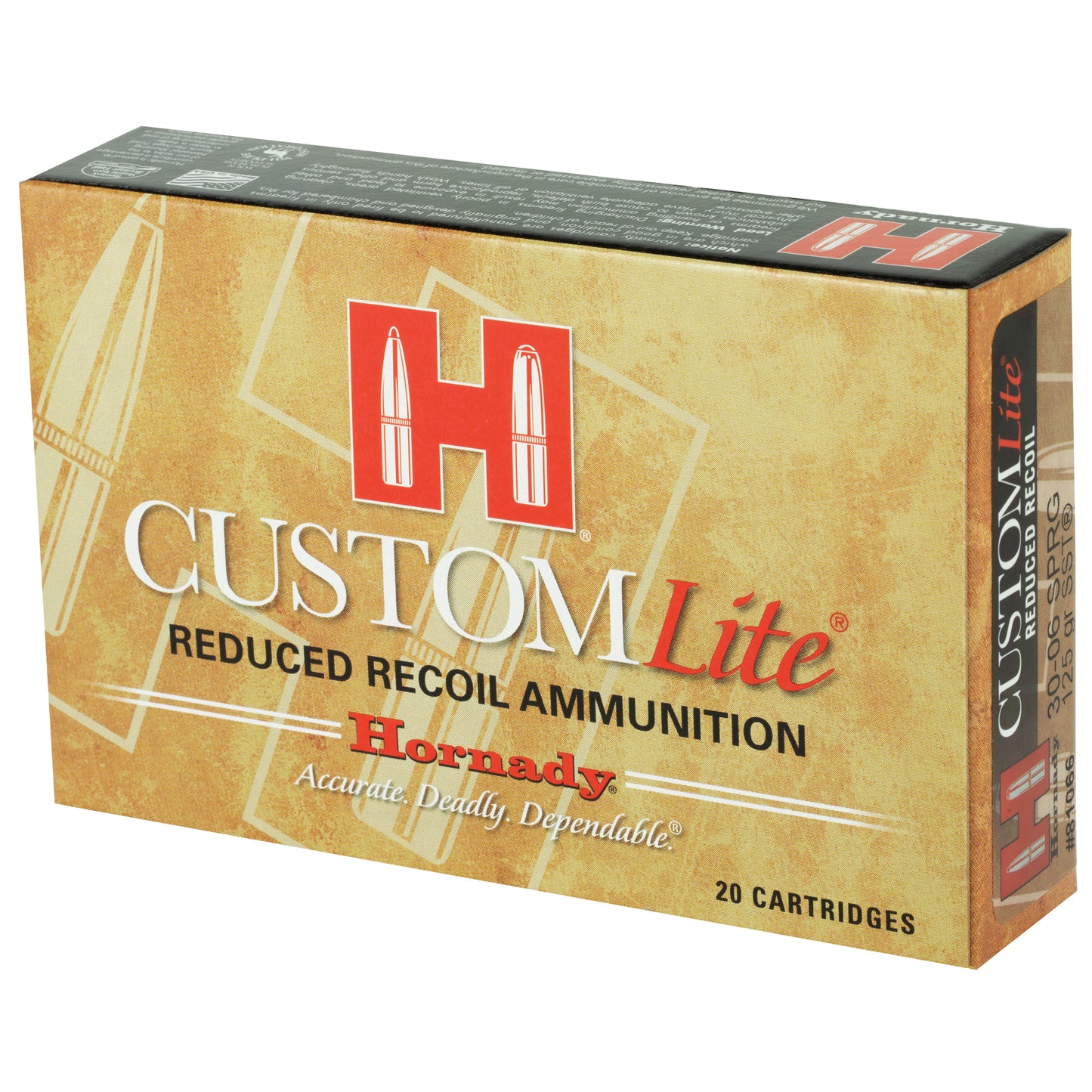 Hornady Custom Lite 30-06 Springfield 125 Grain SST Ammunition - Reduced Recoil for Hunting and Sport Shooting