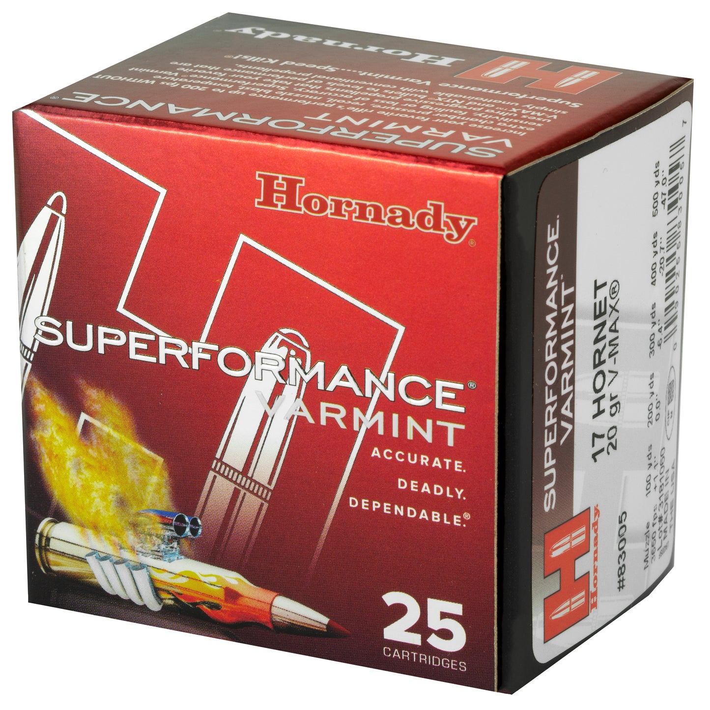 Hornady Superformance Varmint 17 Hornet 20-Grain V-Max Ammunition - 25 Rounds Per Box